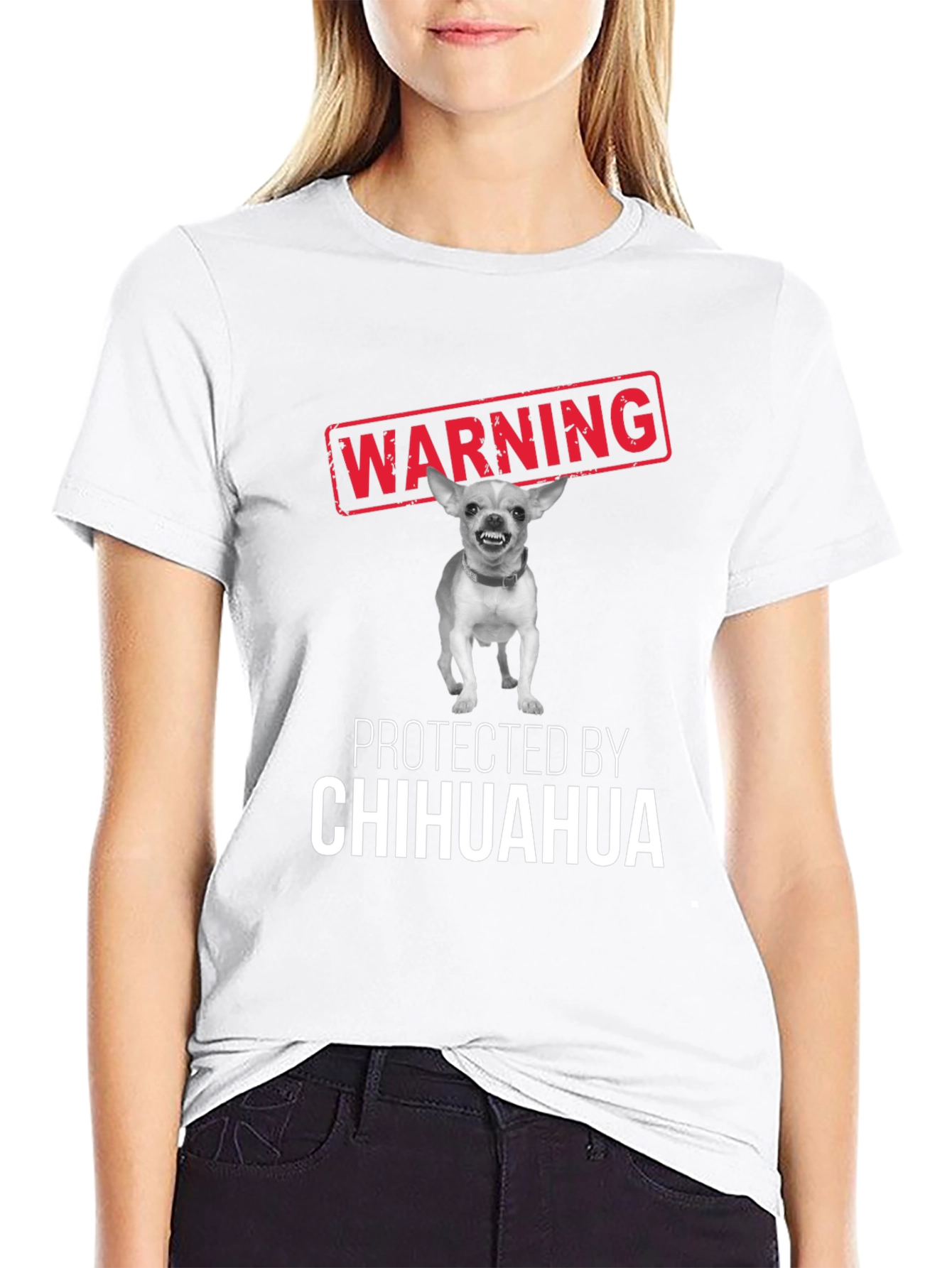 Warning Protected By Chihuahua Funny T-Shirt
