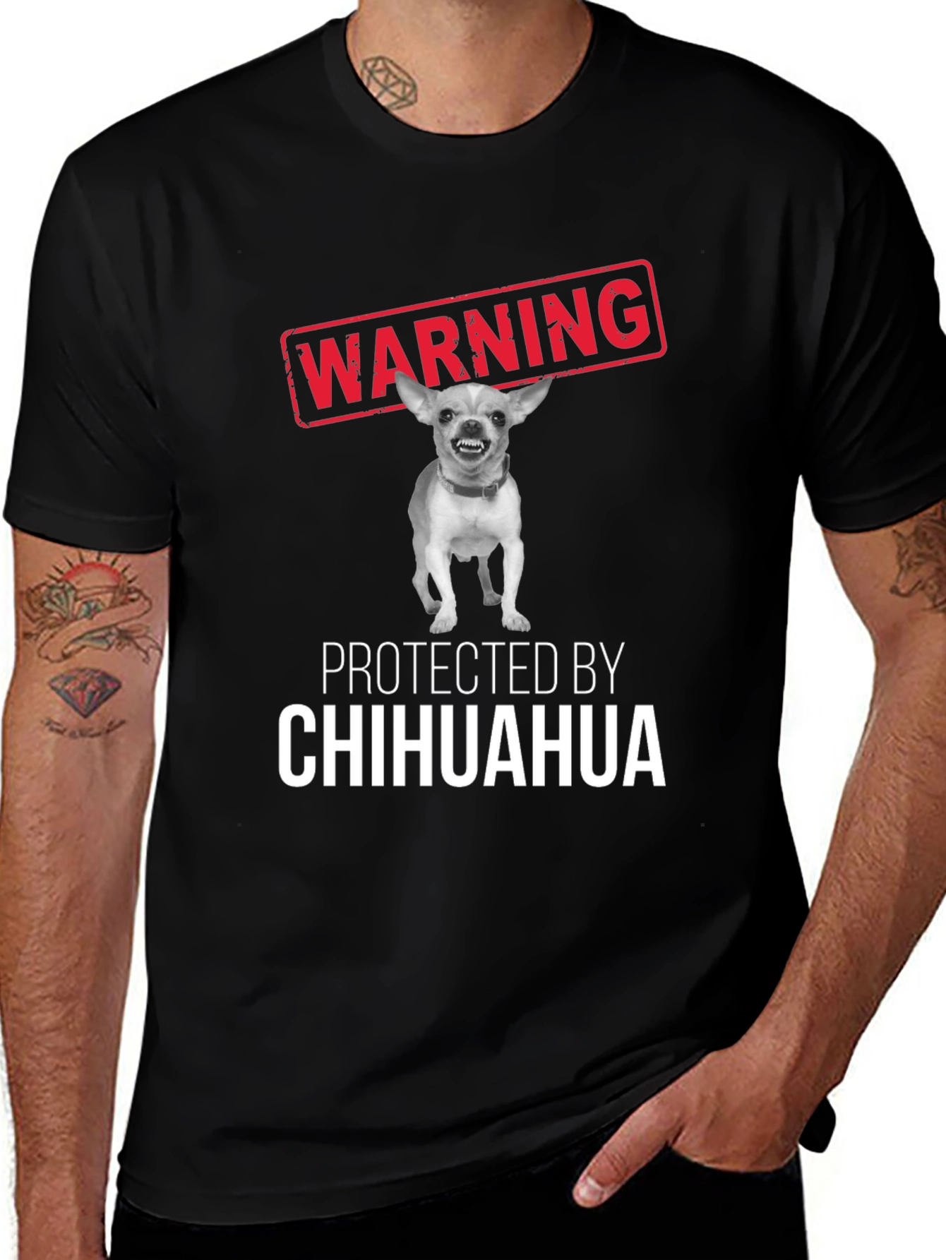 Warning Protected By Chihuahua Funny T-Shirt