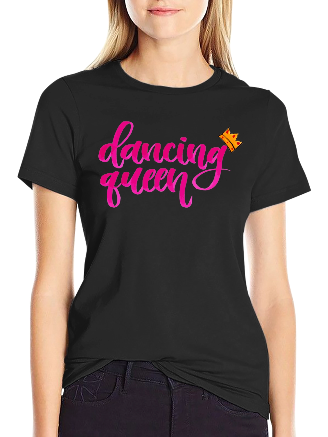 Dancing Queen Graphic Tee - Black Crew Neck T-Shirt