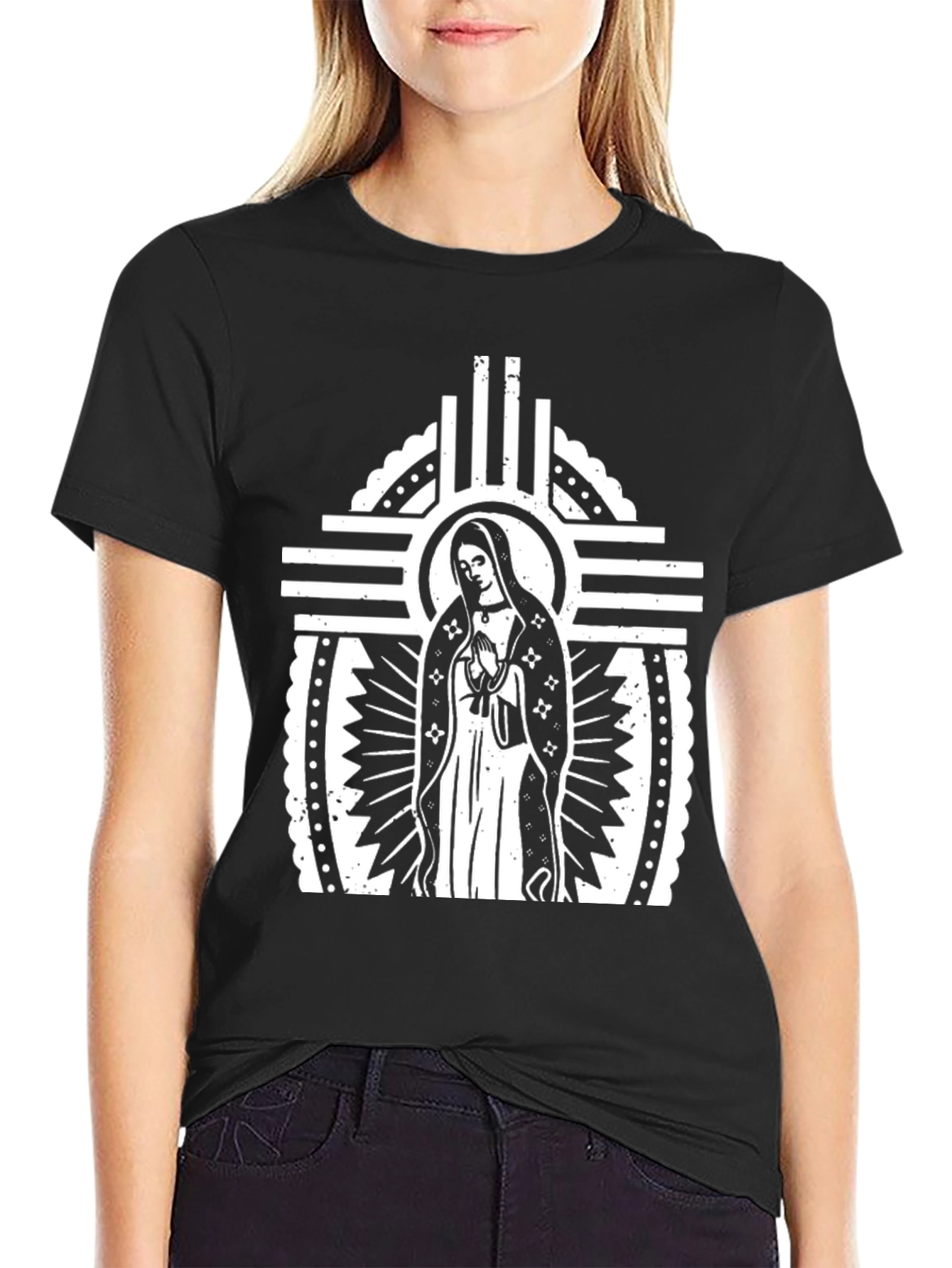 Virgin Mary Graphic T-Shirt - Black