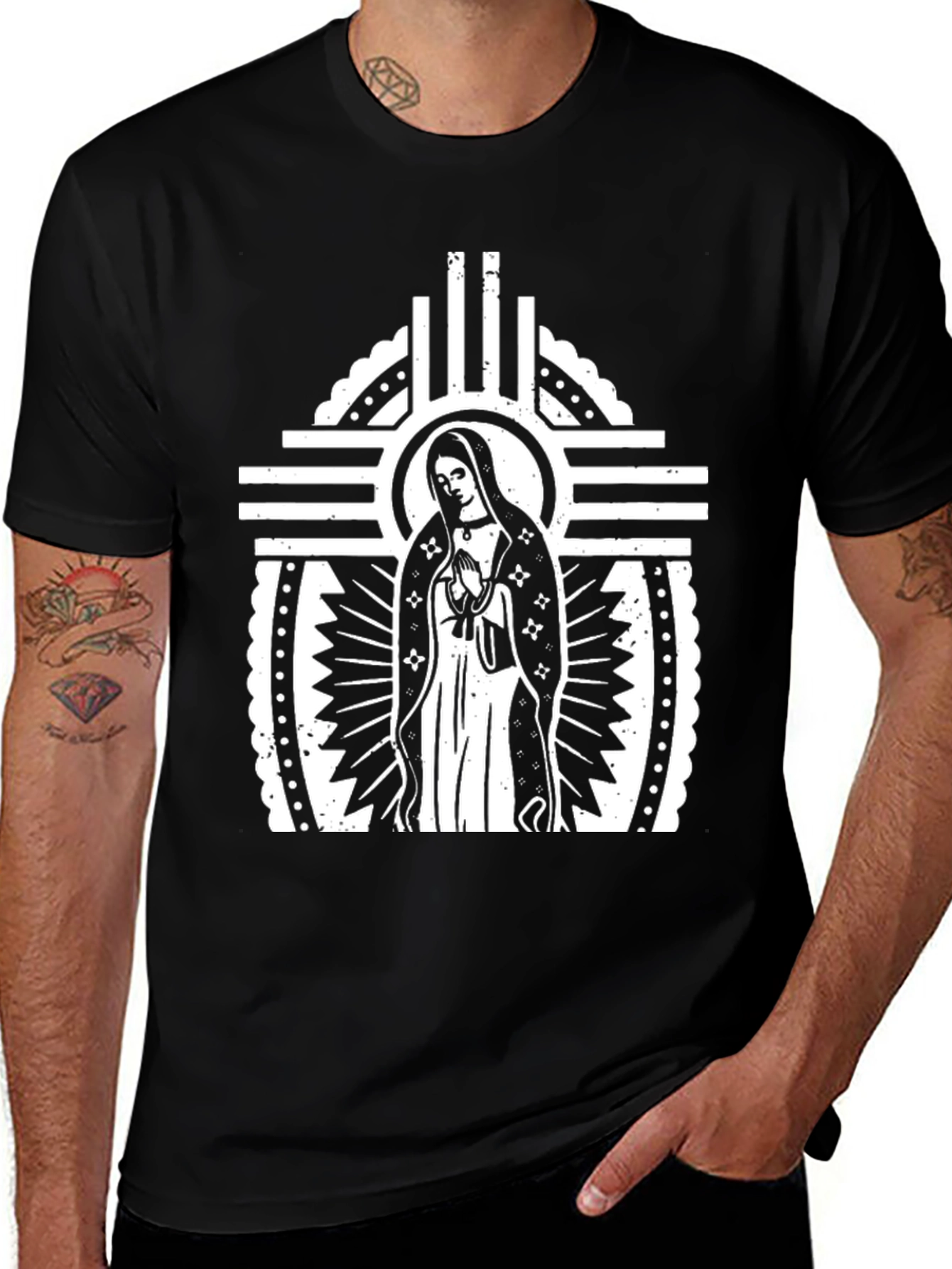 Virgin Mary Graphic T-Shirt - Black