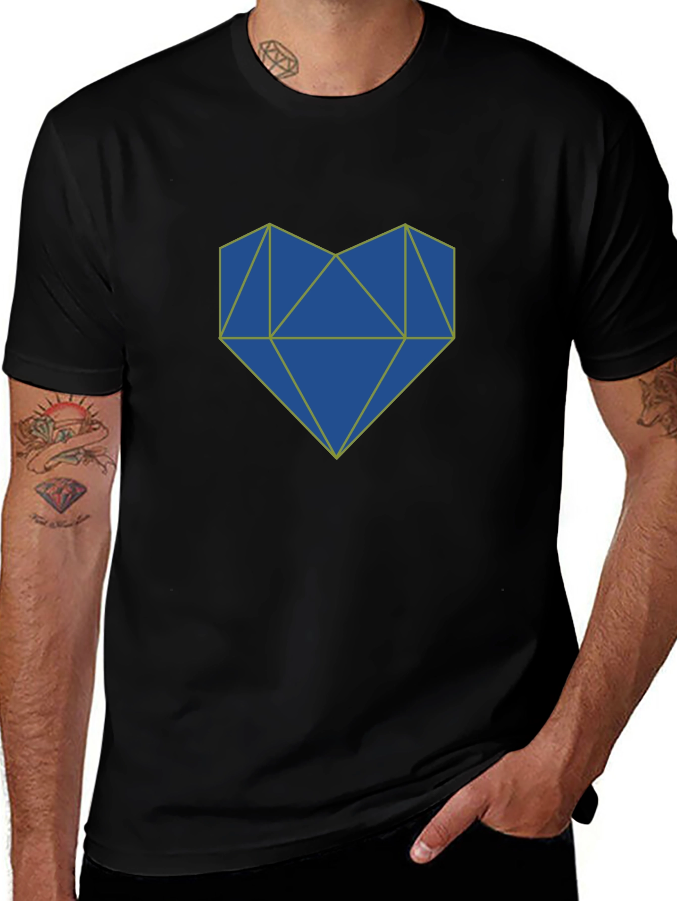 Geometric Heart Graphic Tee - Stylish Mens Black T-Shirt