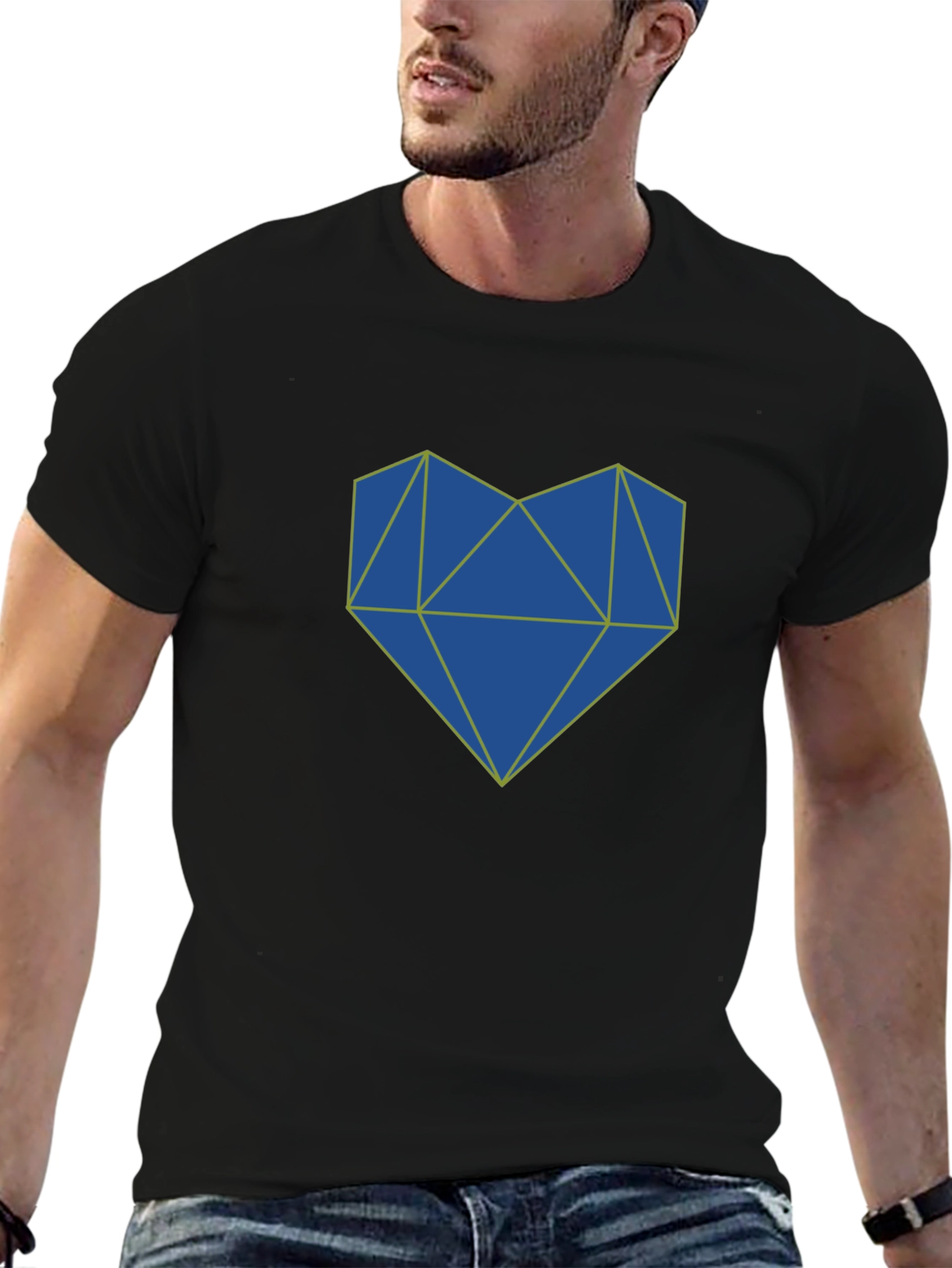 Geometric Heart Graphic Tee - Stylish Mens Black T-Shirt