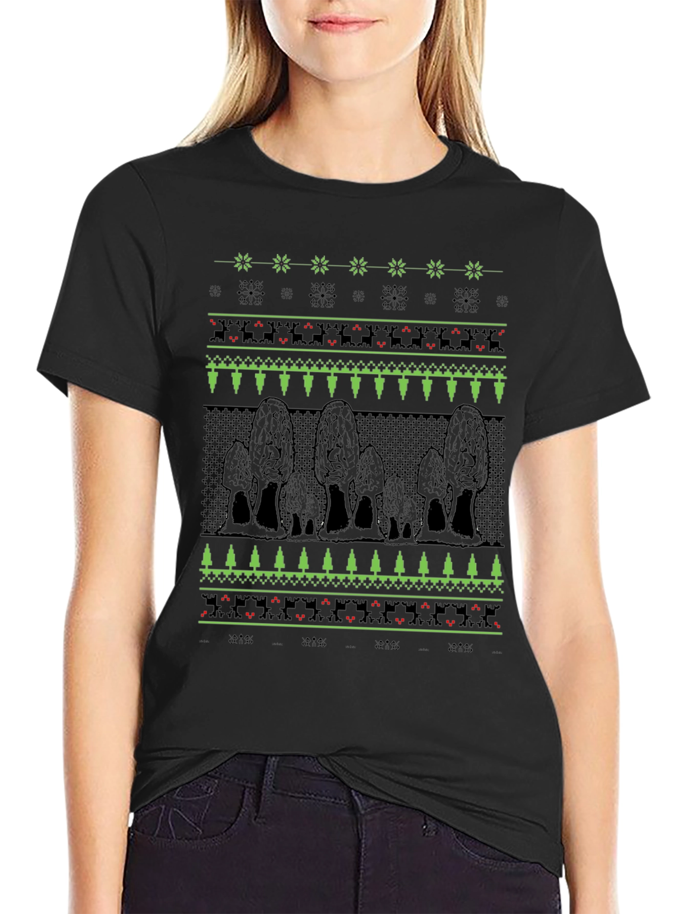 Morel Mushroom Ugly Christmas Sweater Style T-Shirt