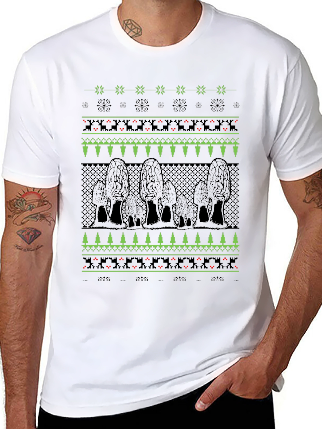 Morel Mushroom Ugly Christmas Sweater Style T-Shirt