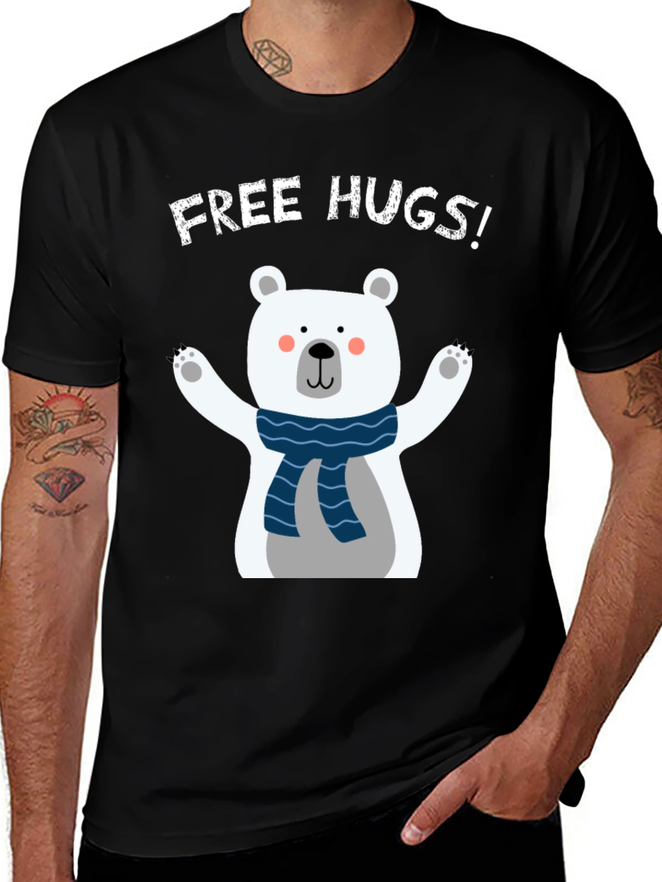 Free Hugs Polar Bear Graphic T-Shirt
