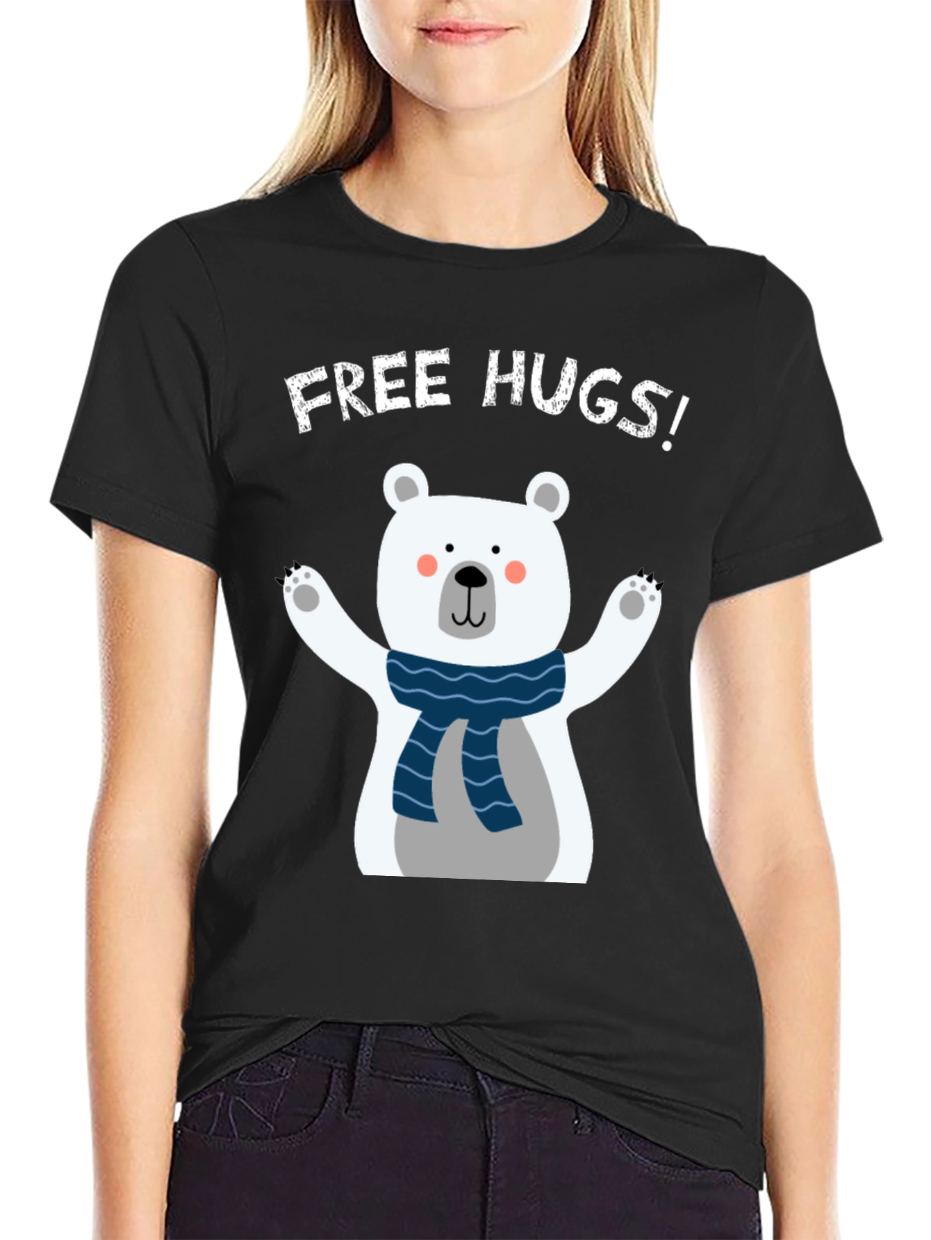 Free Hugs Polar Bear Graphic T-Shirt