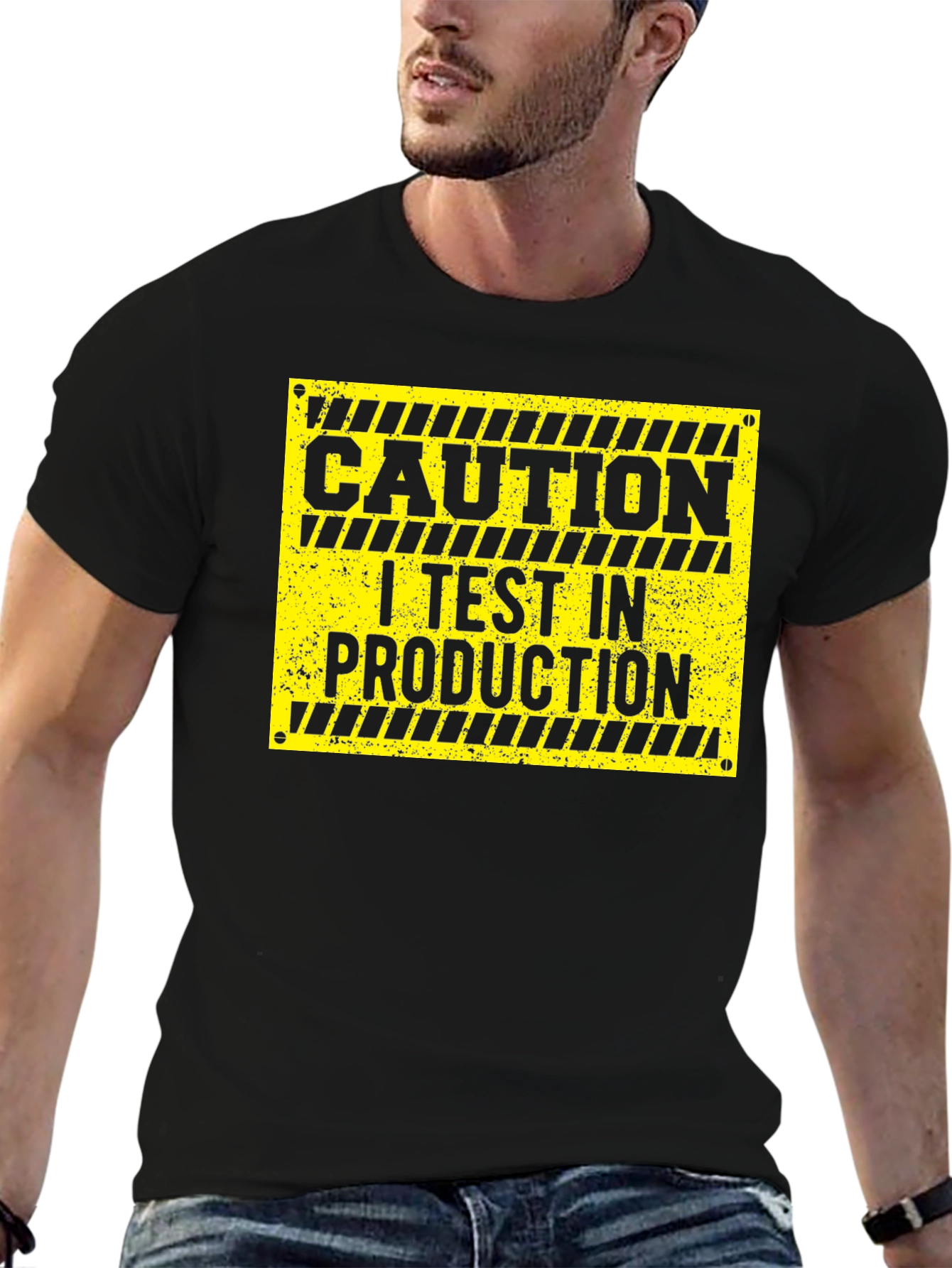 Caution I Test In Production Black T-Shirt