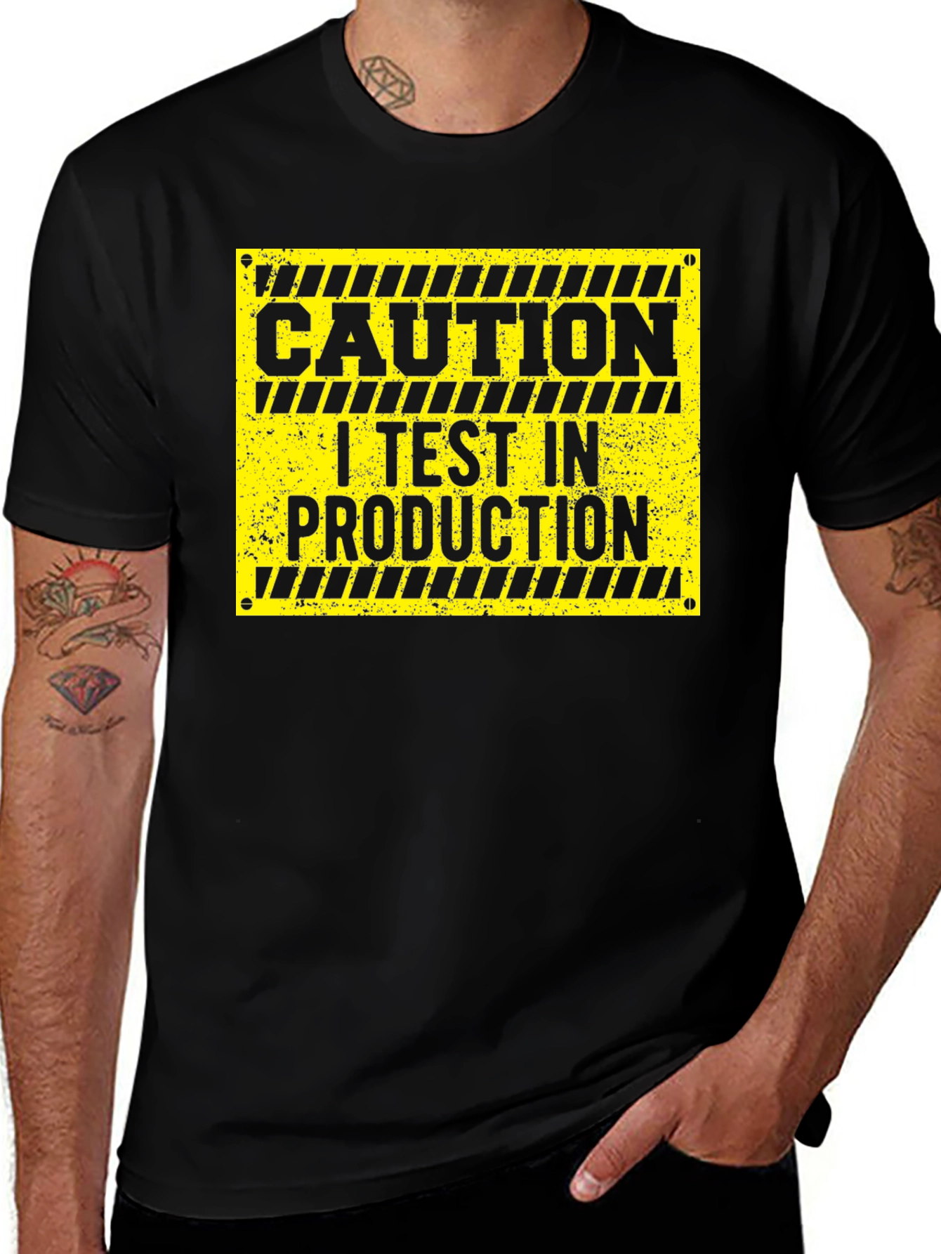 Caution I Test In Production Black T-Shirt