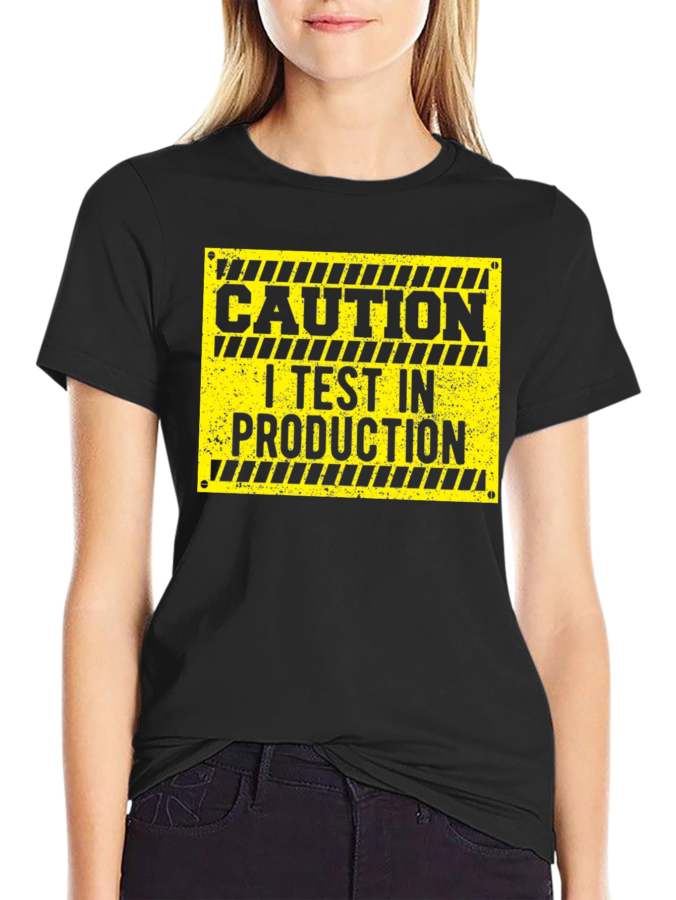 Caution I Test In Production Black T-Shirt