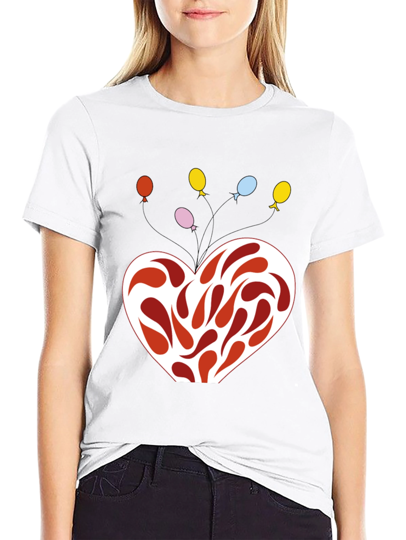 Heart Balloons Graphic Black T-Shirt