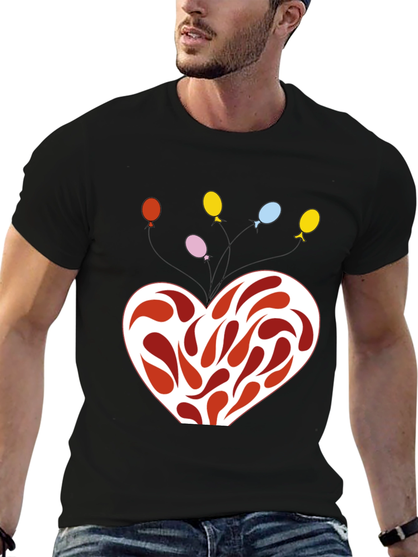 Heart Balloons Graphic Black T-Shirt