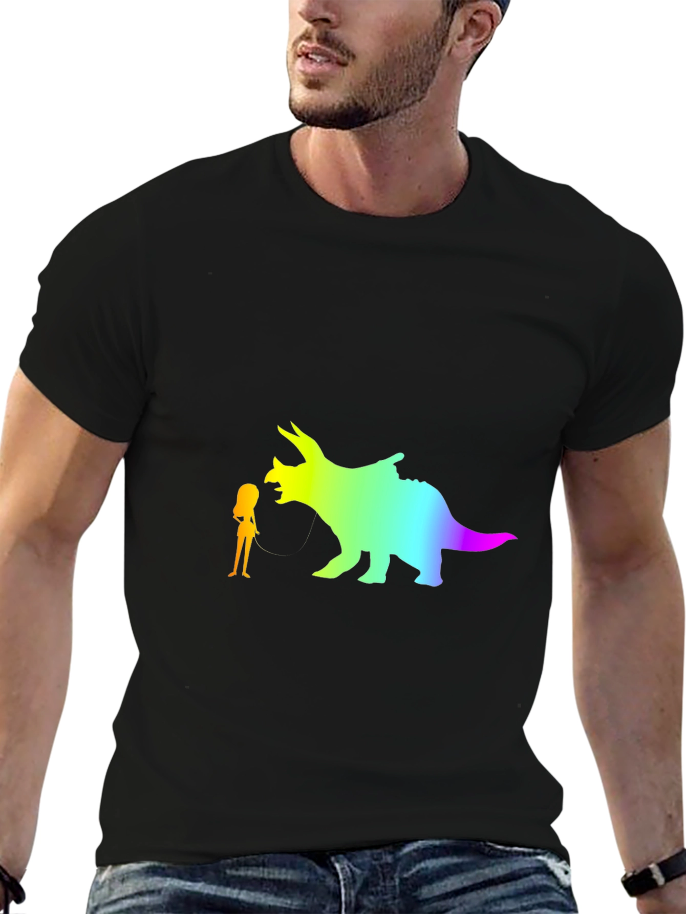 Dino-Rider Tee - Rainbow Dinosaur Design