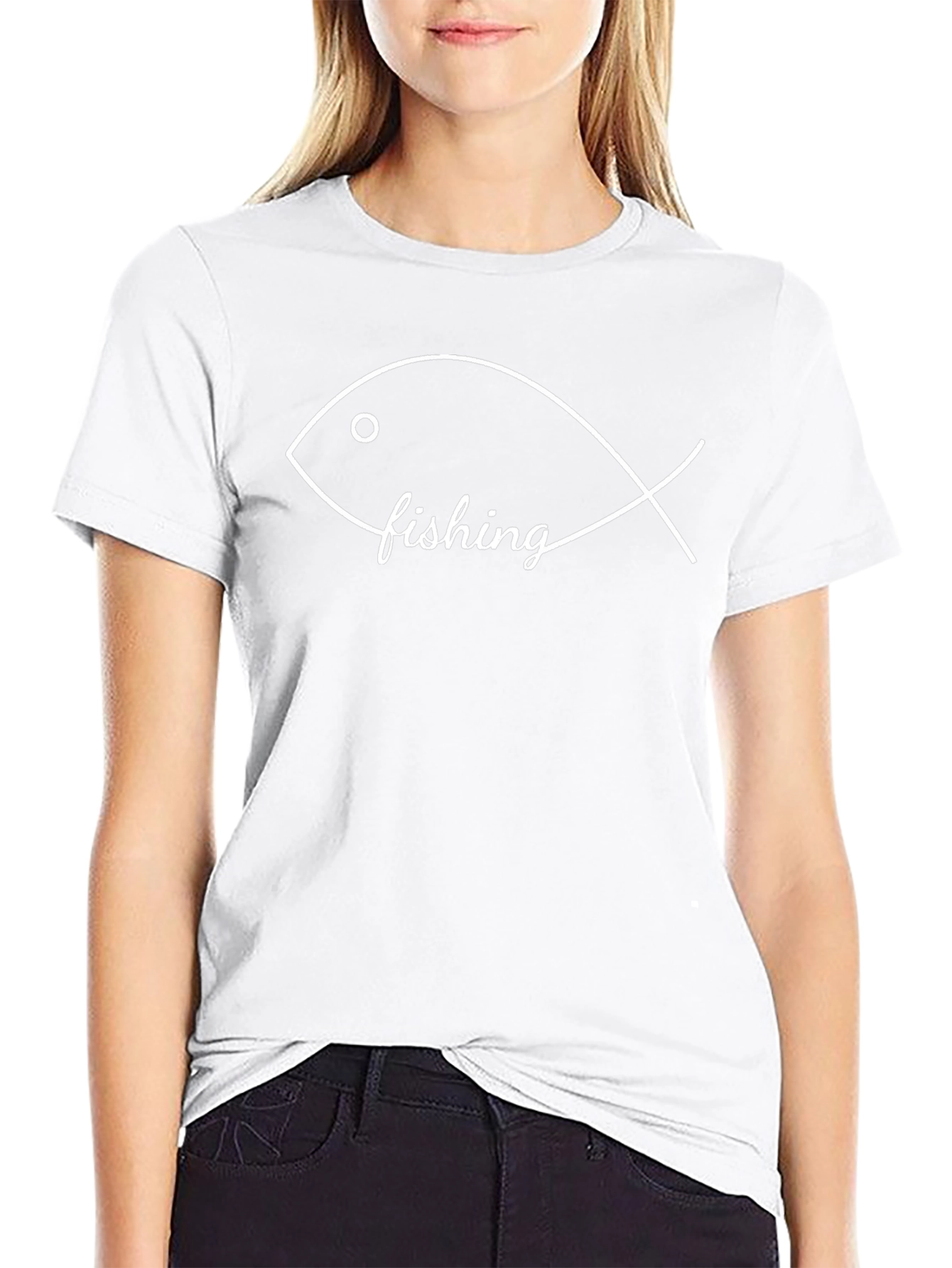 Fishing Fish Graphic Crew Neck Tee - Black