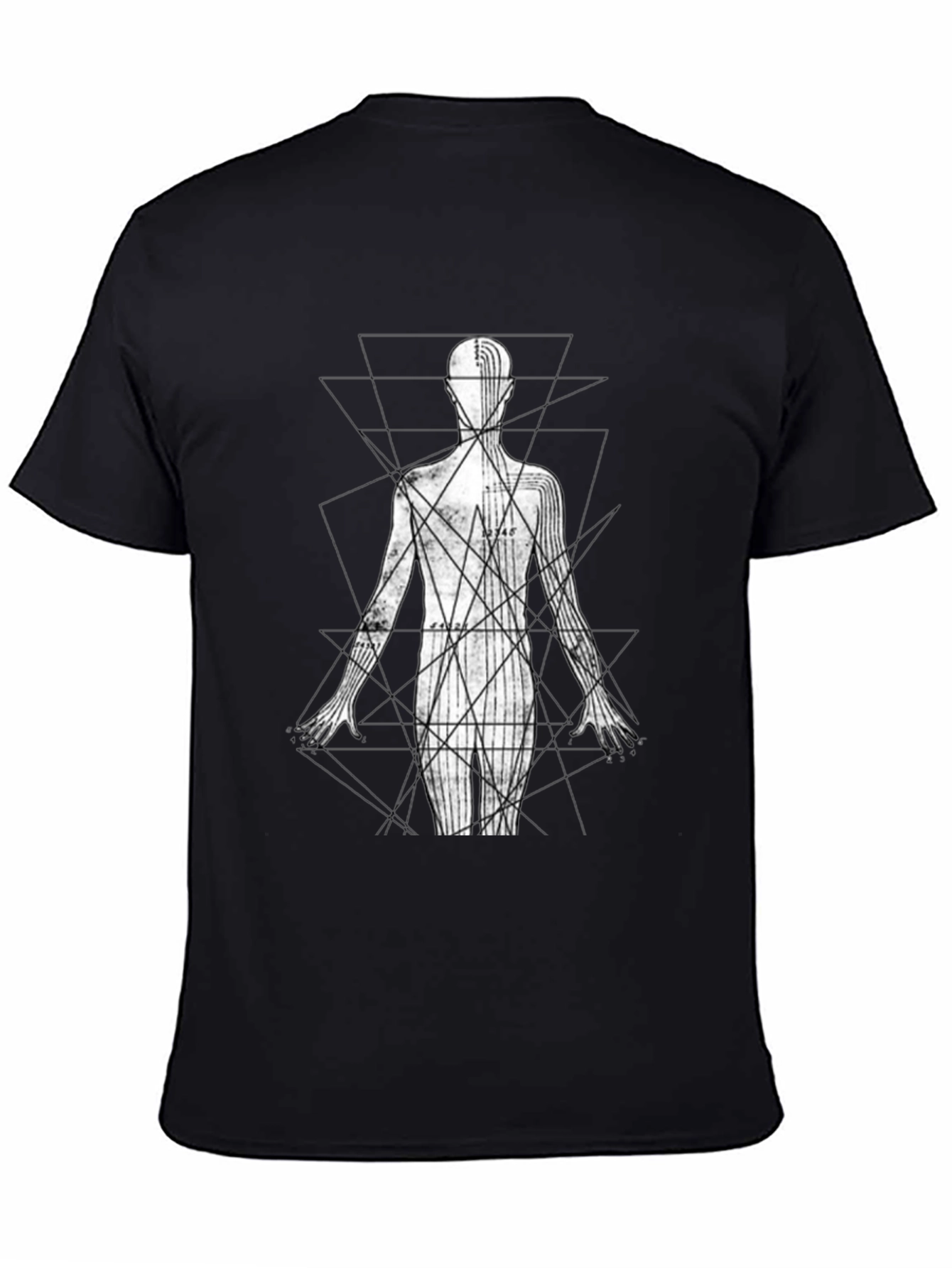 Geometric Human Figure Graphic Black T-Shirt