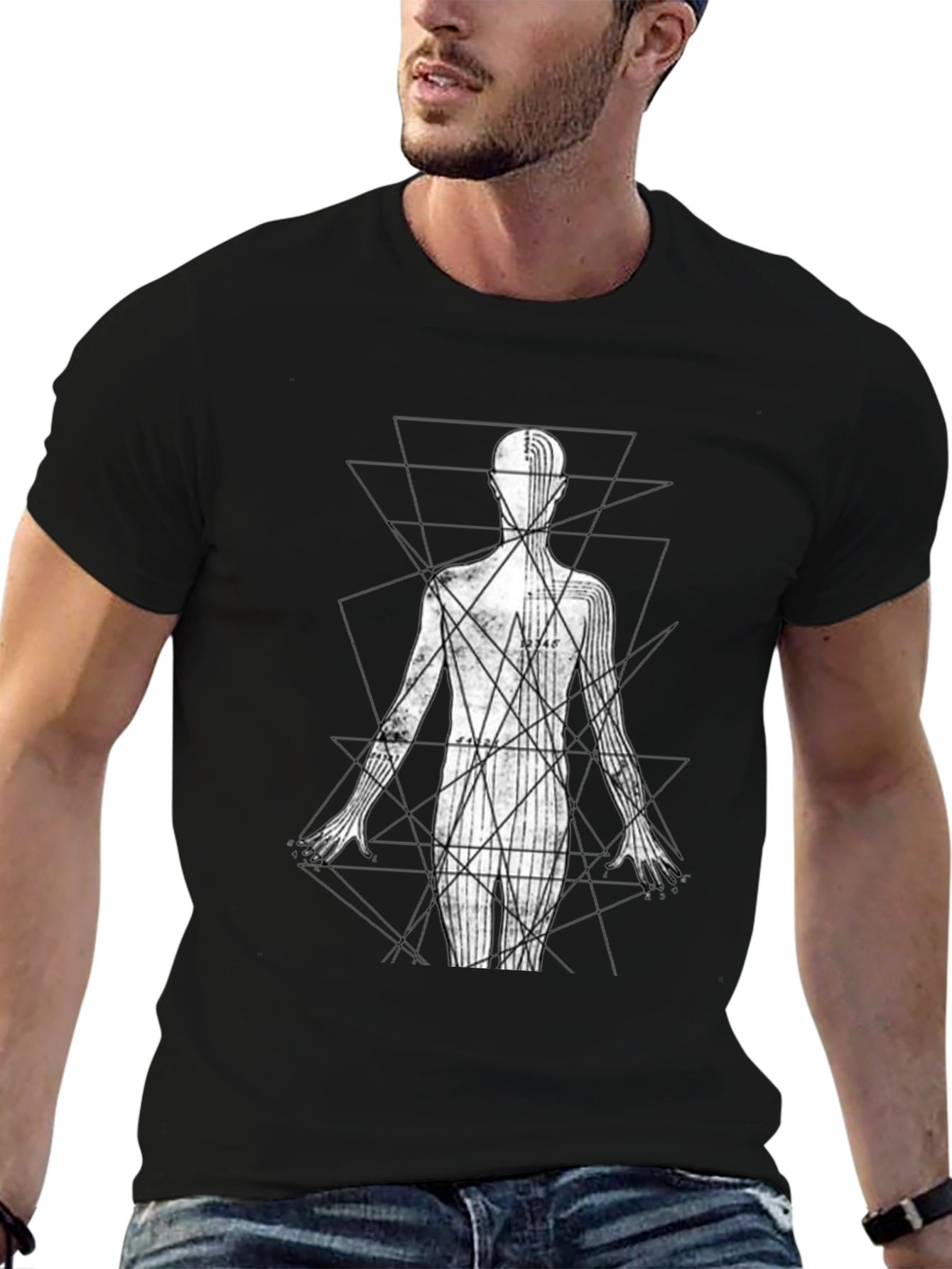 Geometric Human Figure Graphic Black T-Shirt
