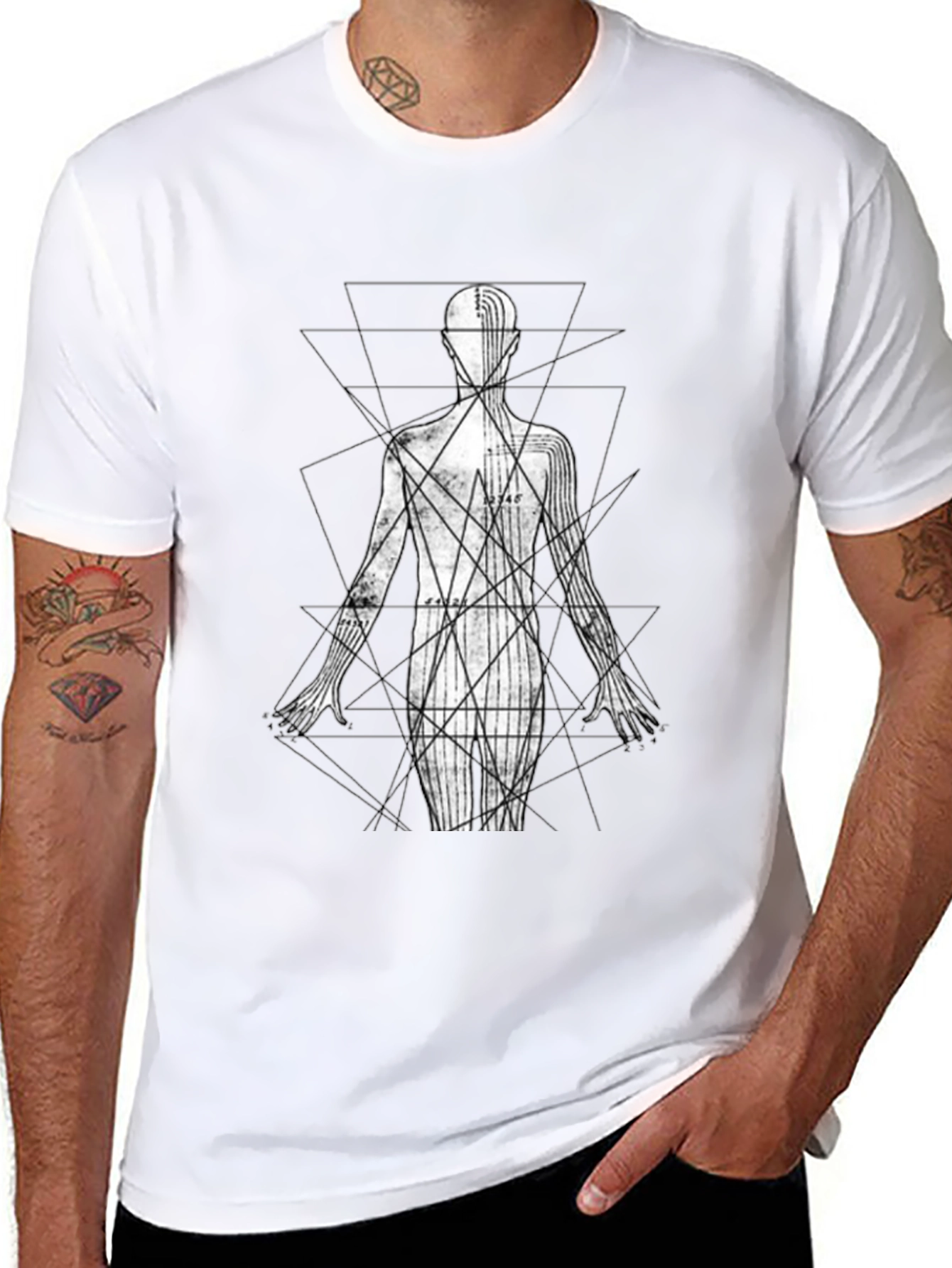Geometric Human Figure Graphic Black T-Shirt