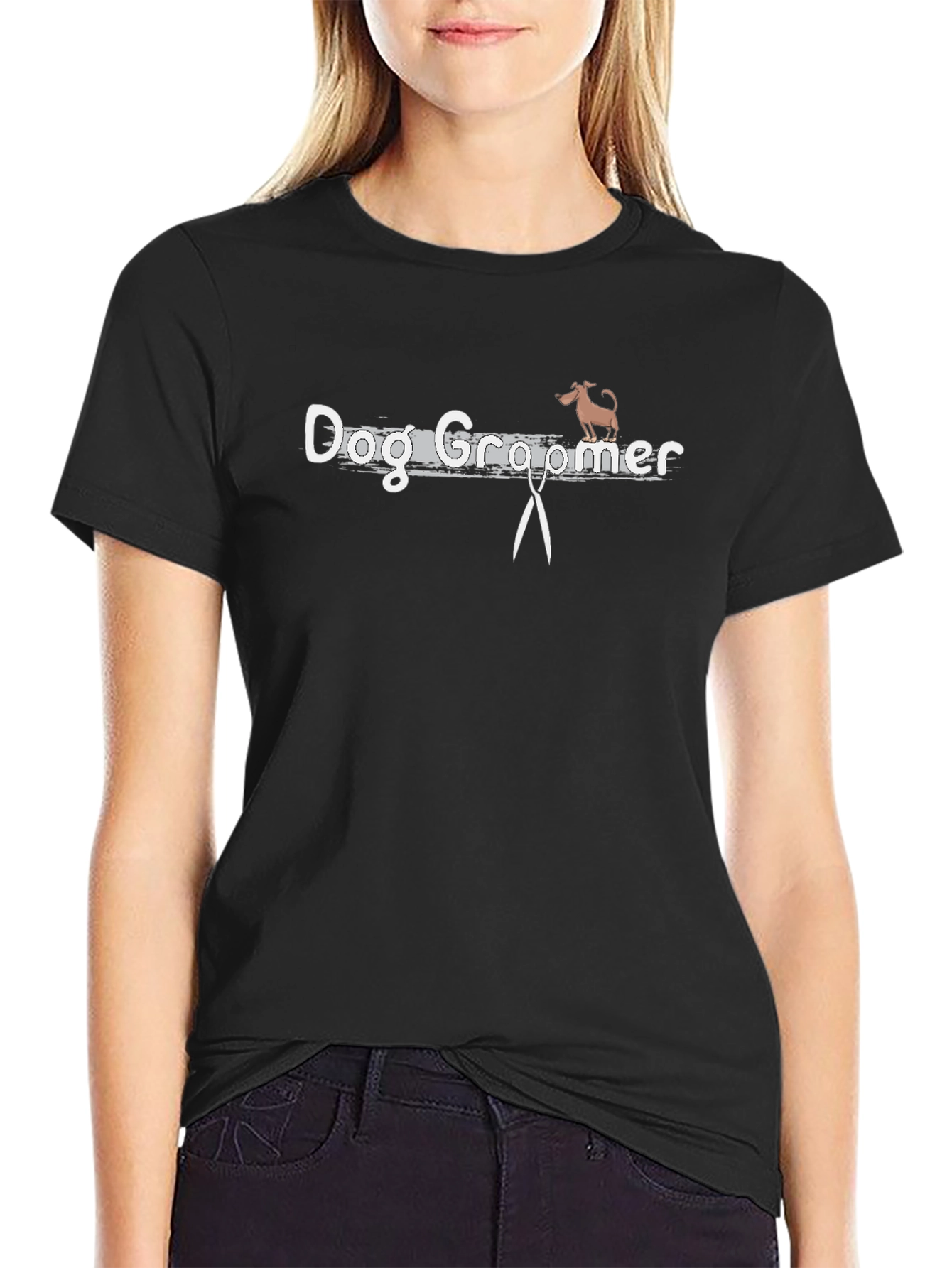 Dog Groomer Graphic Tee - Black Cotton T-Shirt