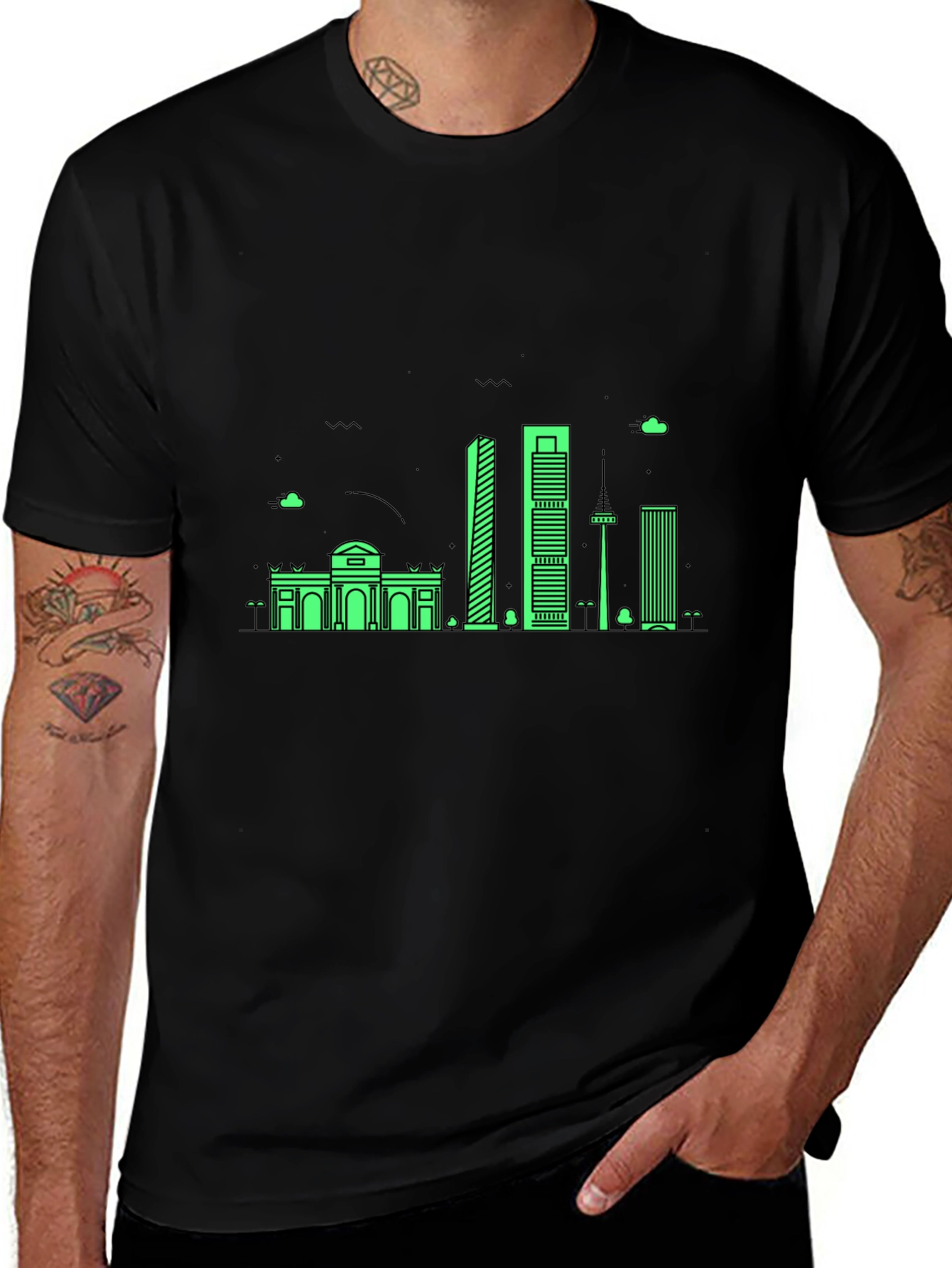 Madrid Skyline T-Shirt - Mens Black Graphic Tee
