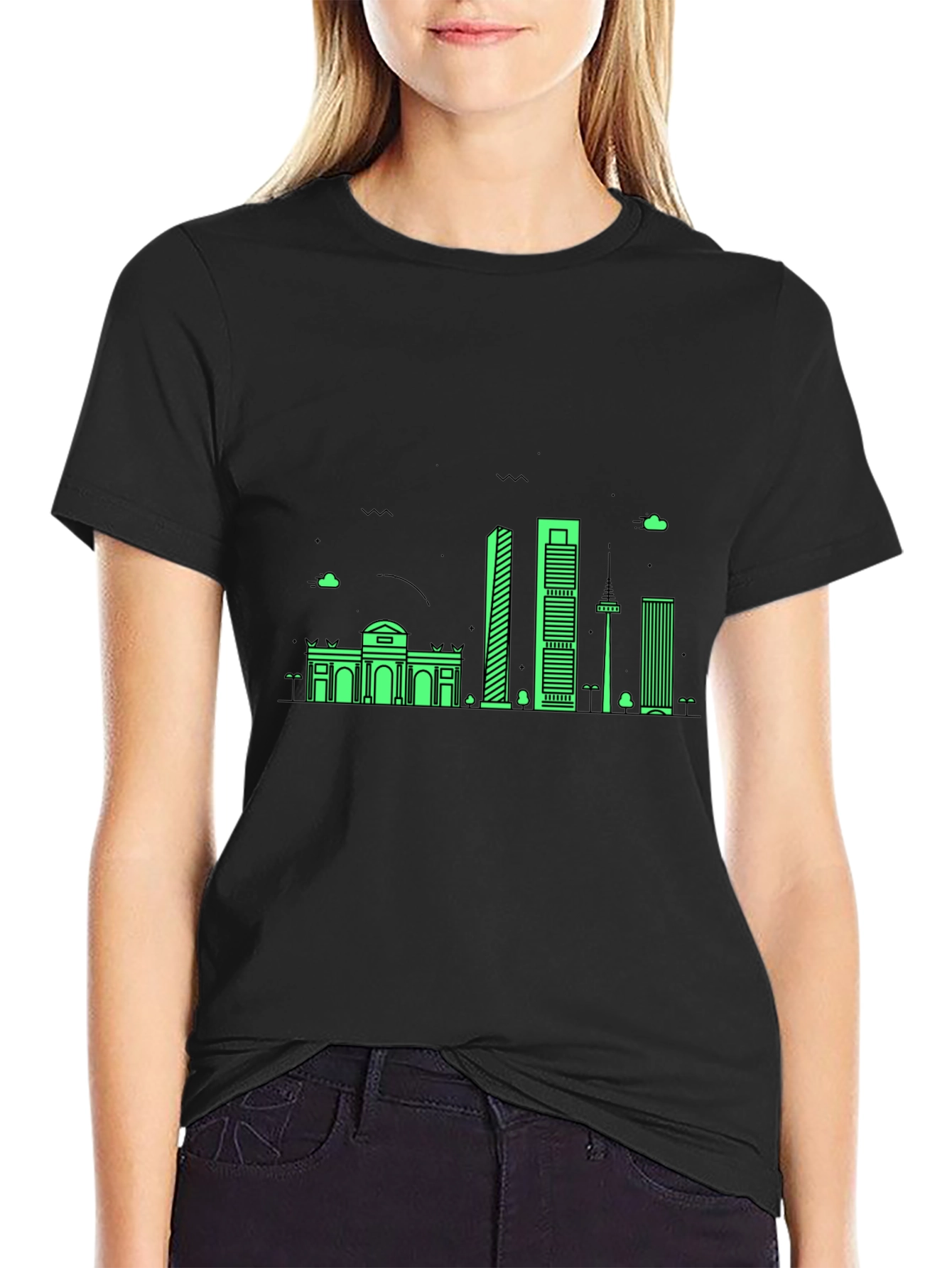 Madrid Skyline T-Shirt - Mens Black Graphic Tee