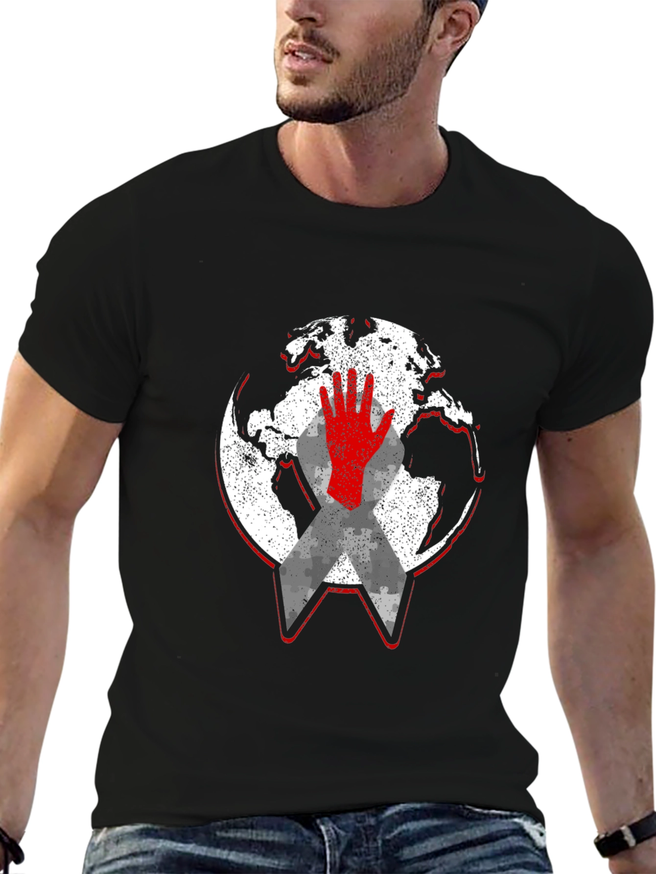 Global Awareness Graphic Tee - Black Cotton Comfort