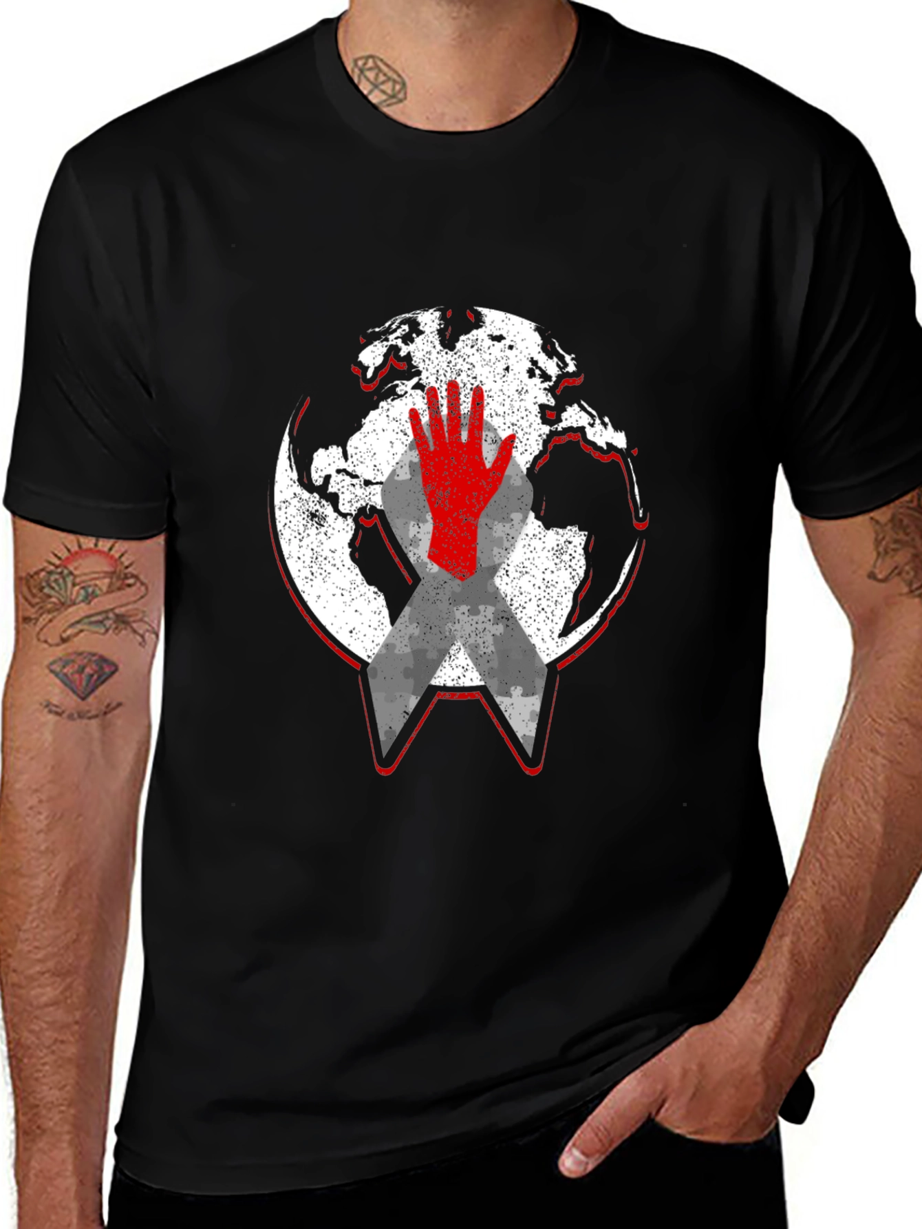 Global Awareness Graphic Tee - Black Cotton Comfort