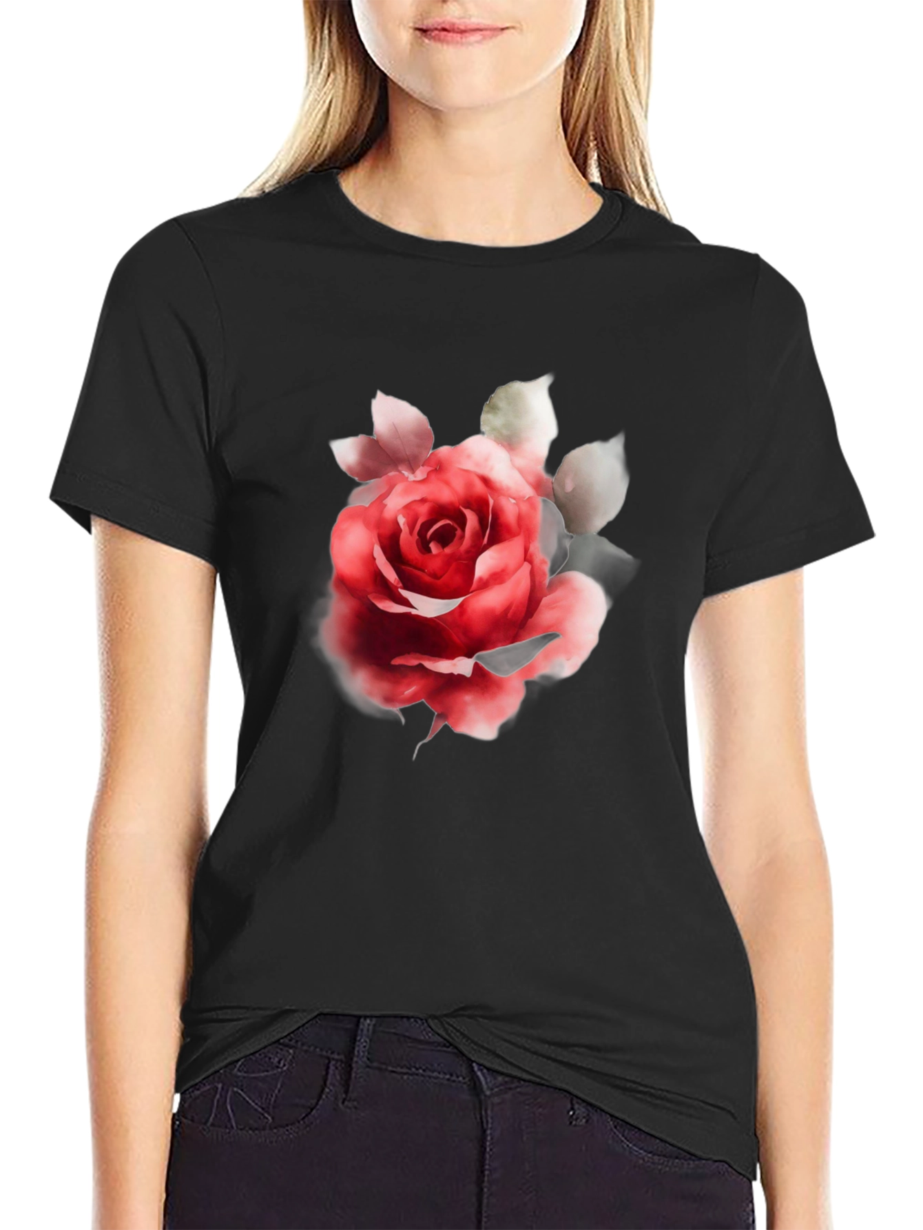 Rose Graphic Black T-Shirt - Stylish Floral Tee