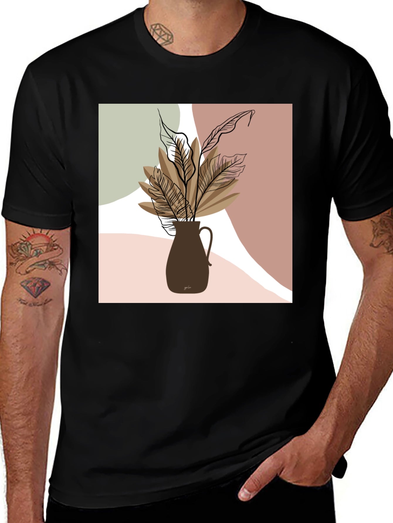 Abstract Floral Print Black T-Shirt