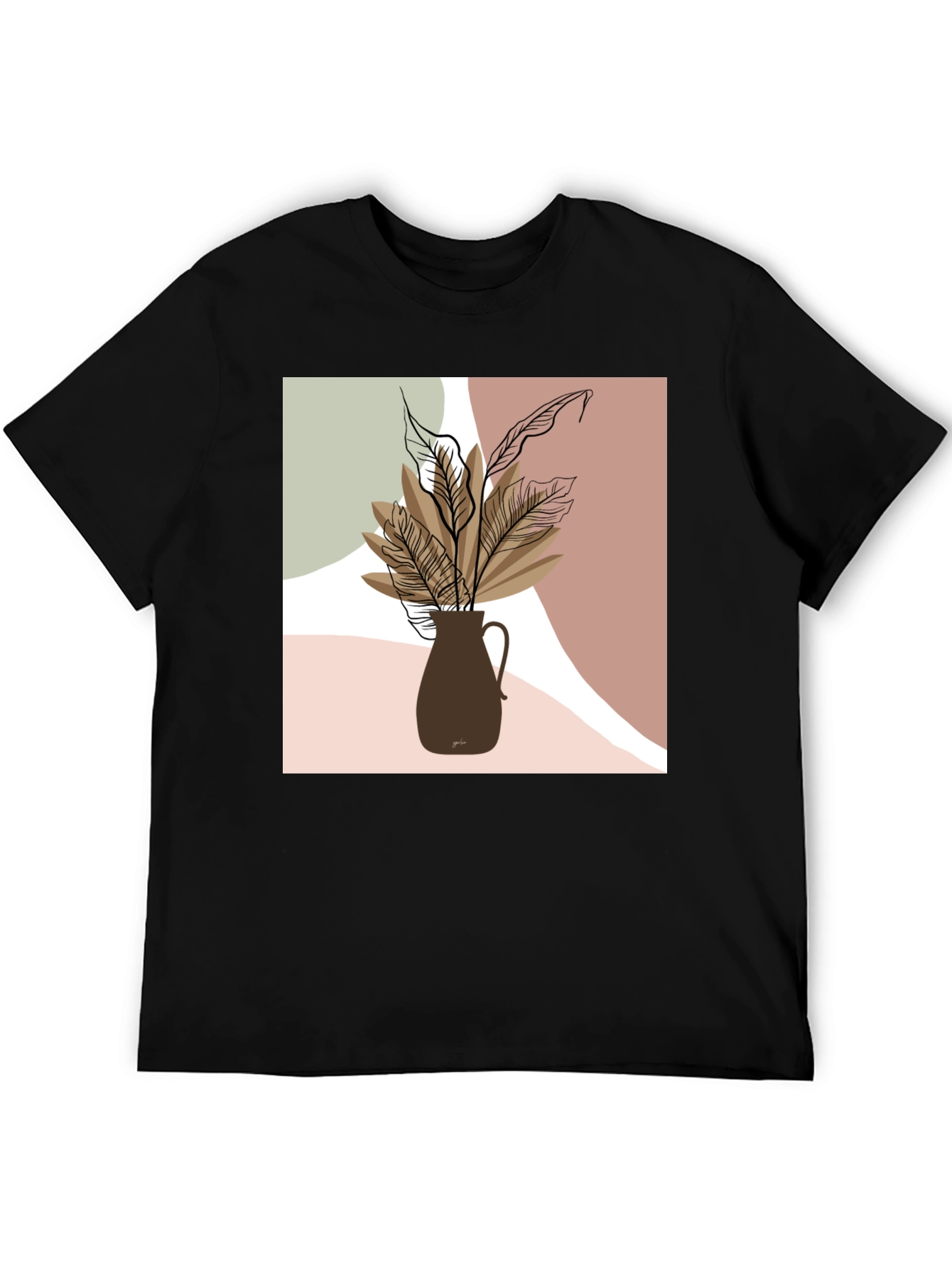 Abstract Floral Print Black T-Shirt
