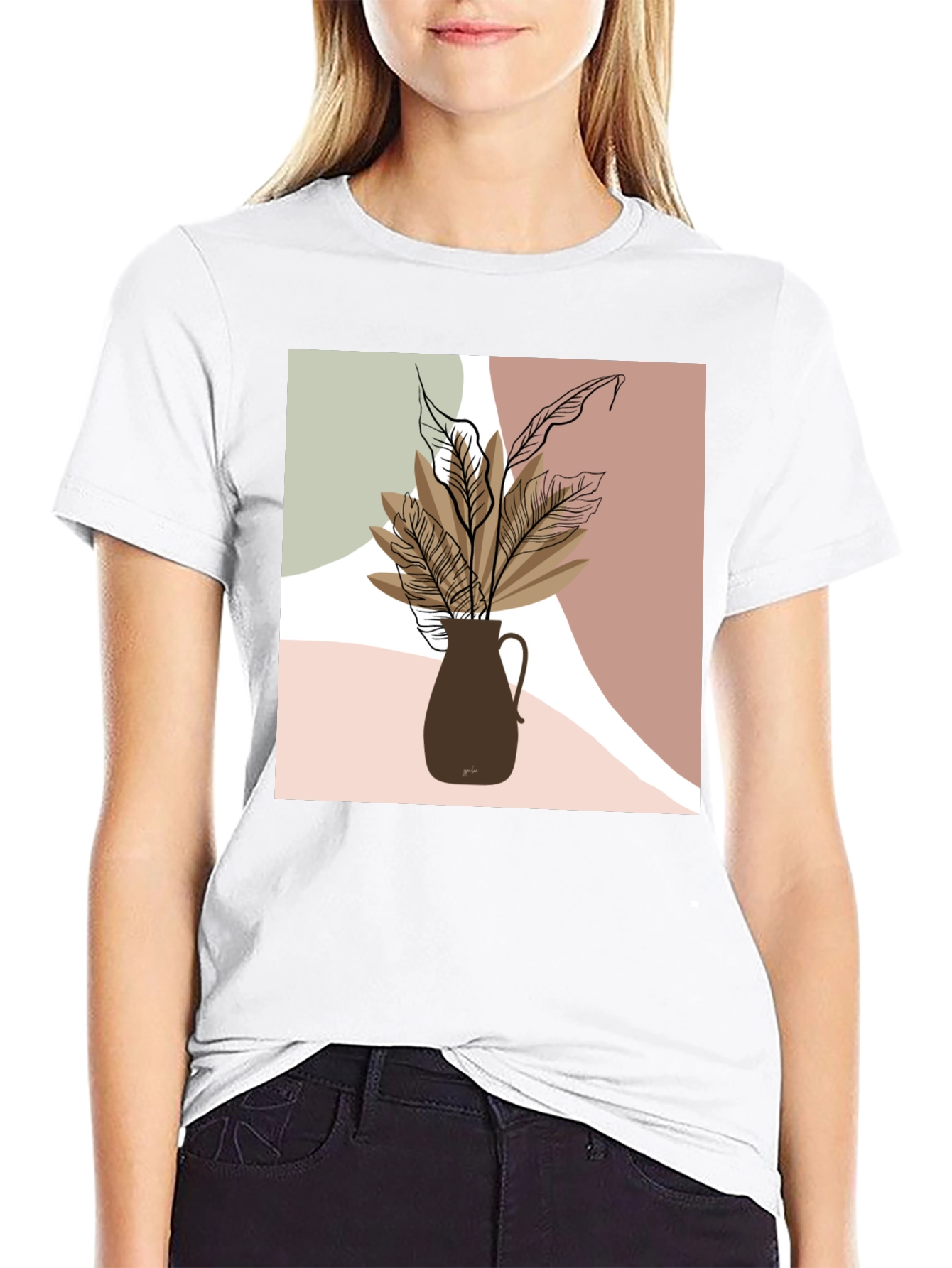 Abstract Floral Print Black T-Shirt