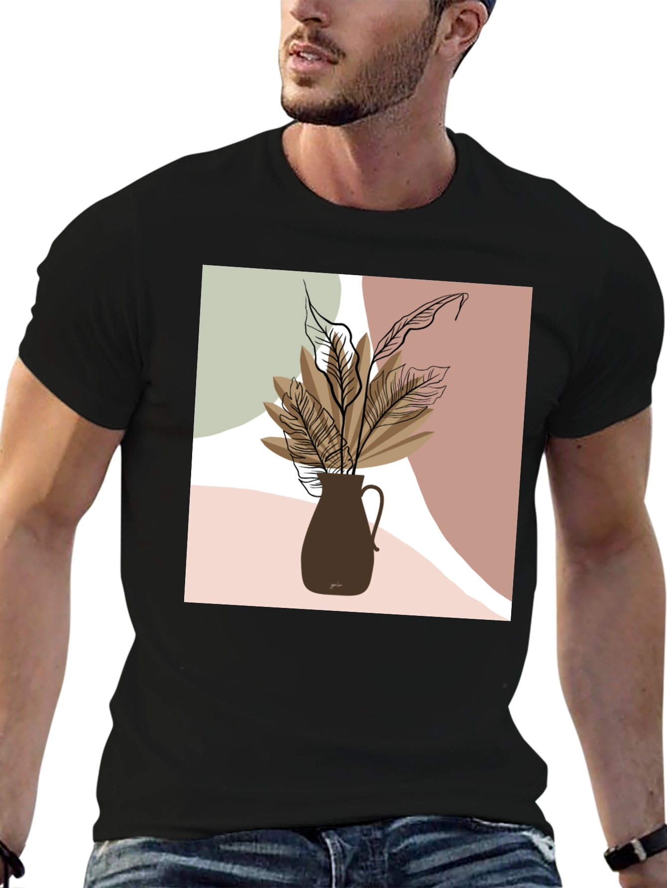 Abstract Floral Print Black T-Shirt