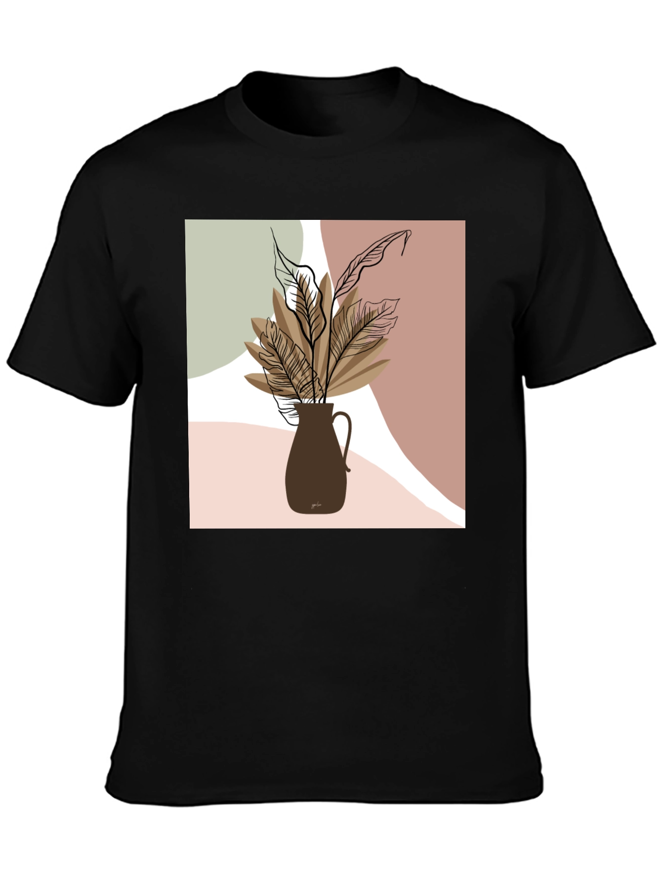 Abstract Floral Print Black T-Shirt