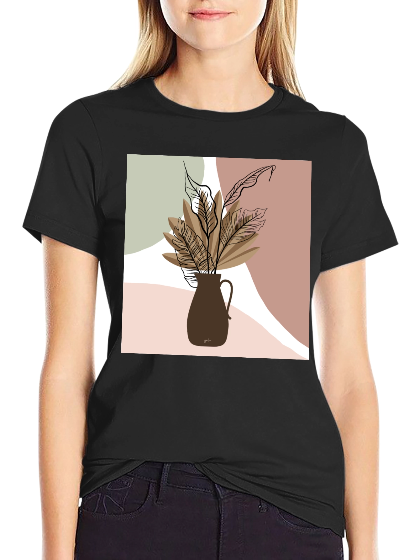 Abstract Floral Print Black T-Shirt