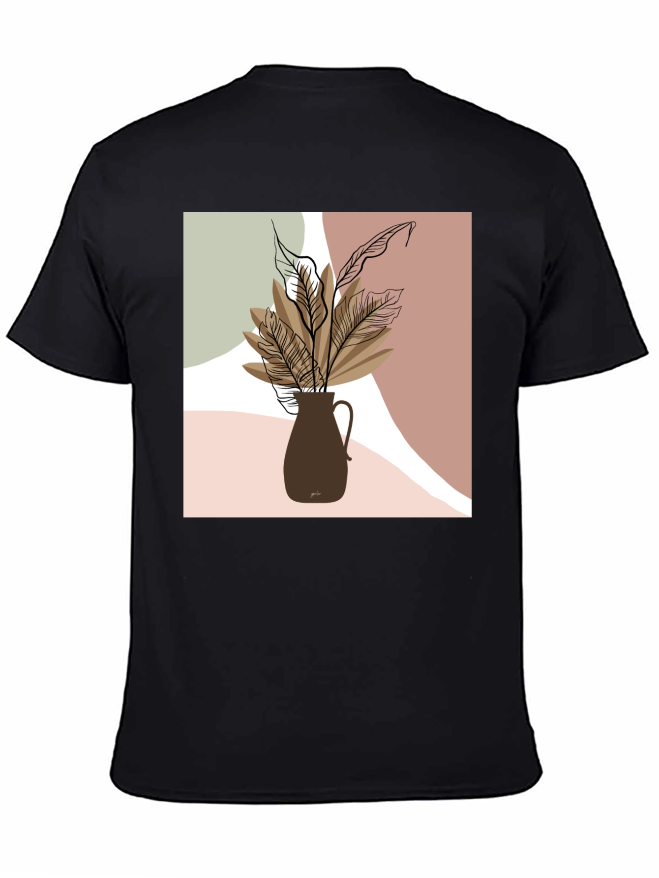 Abstract Floral Print Black T-Shirt