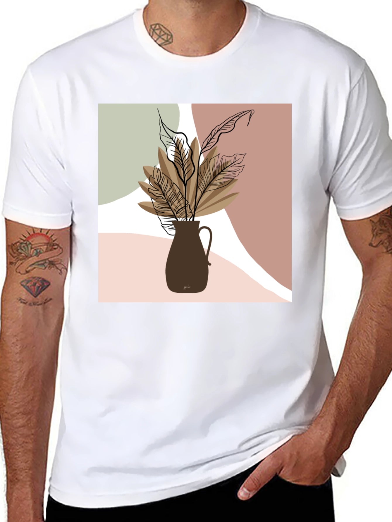 Abstract Floral Print Black T-Shirt