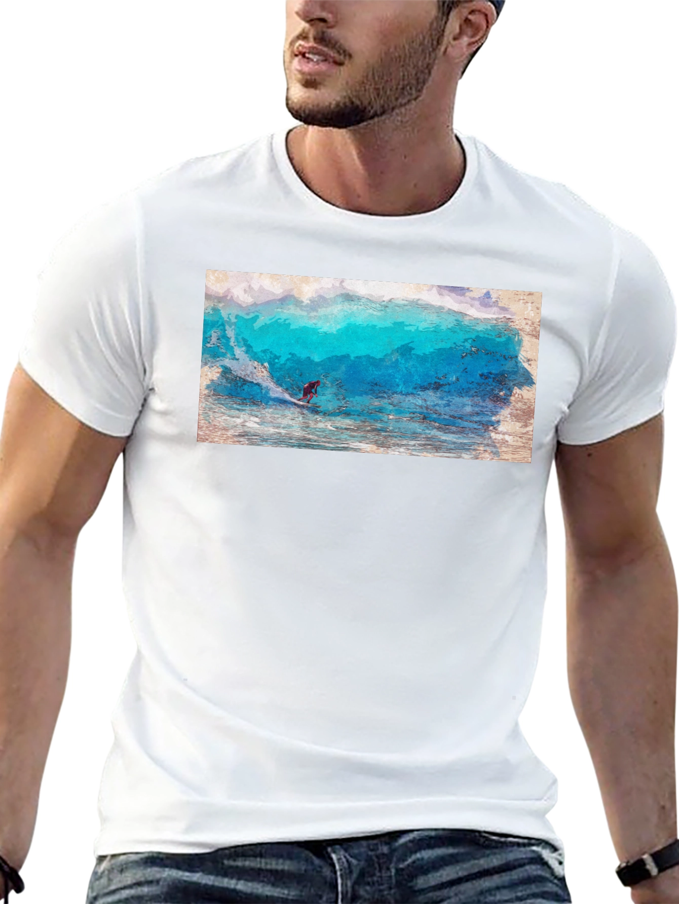 Surfer Wave Graphic Black T-Shirt