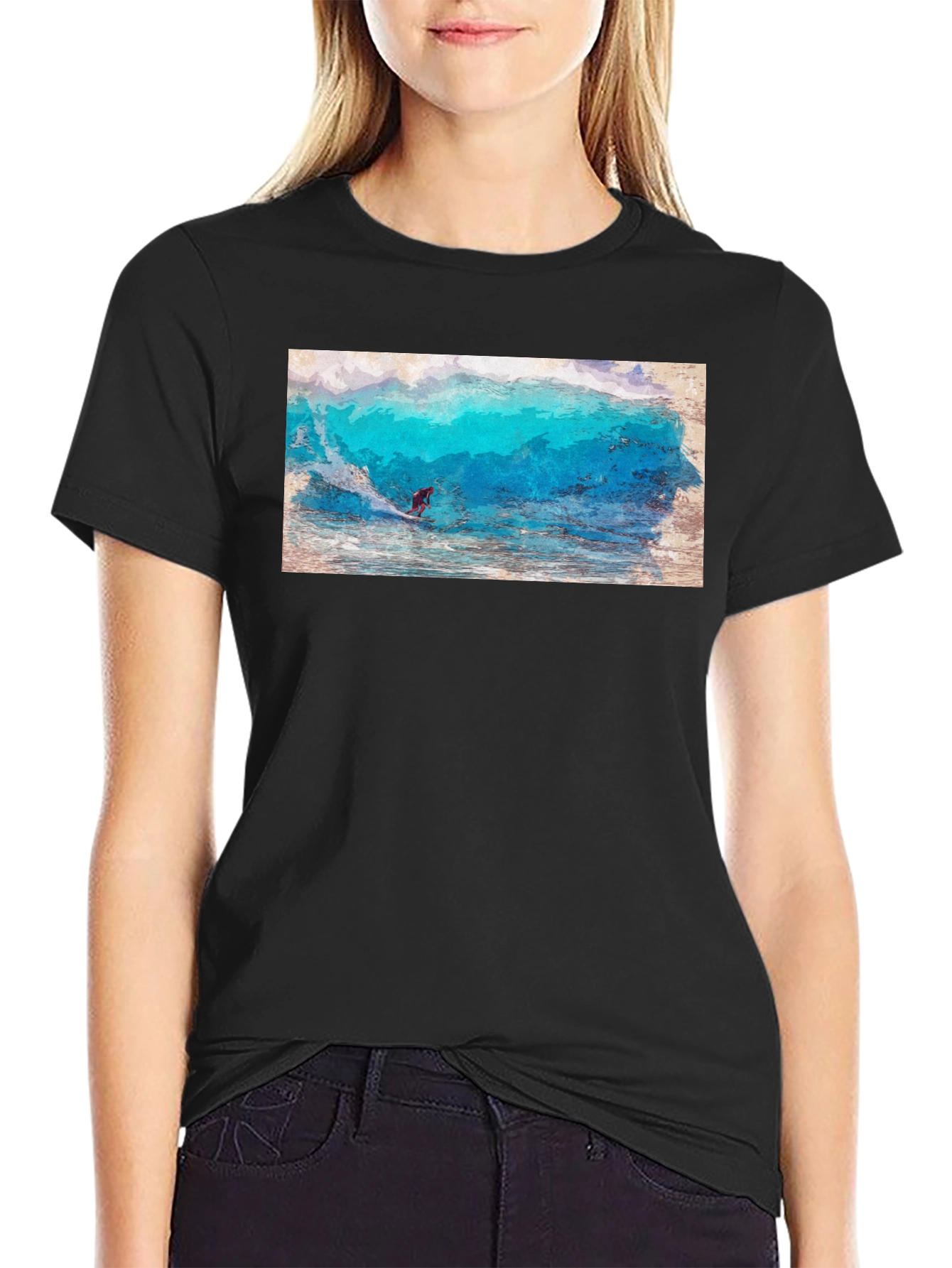 Surfer Wave Graphic Black T-Shirt