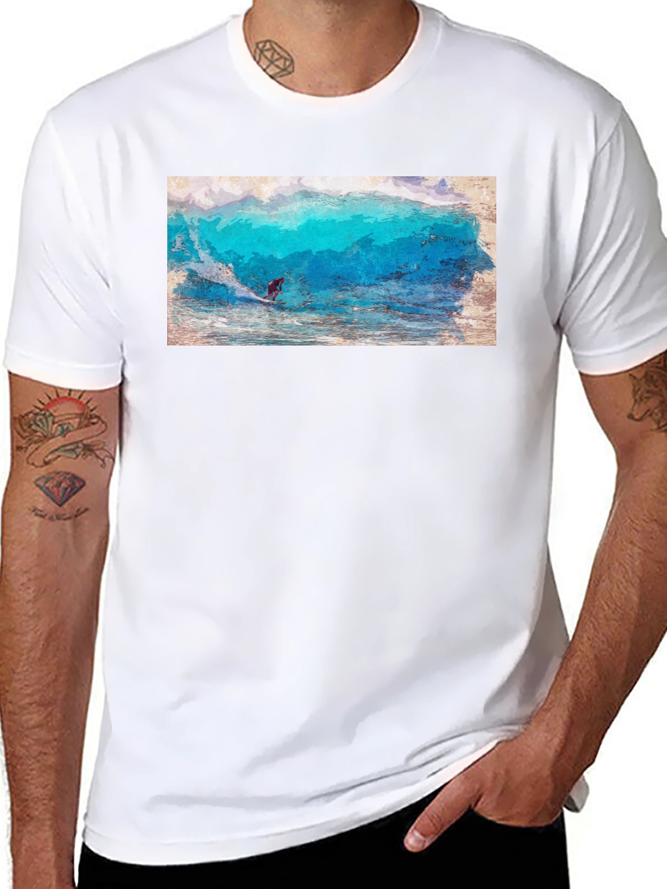 Surfer Wave Graphic Black T-Shirt