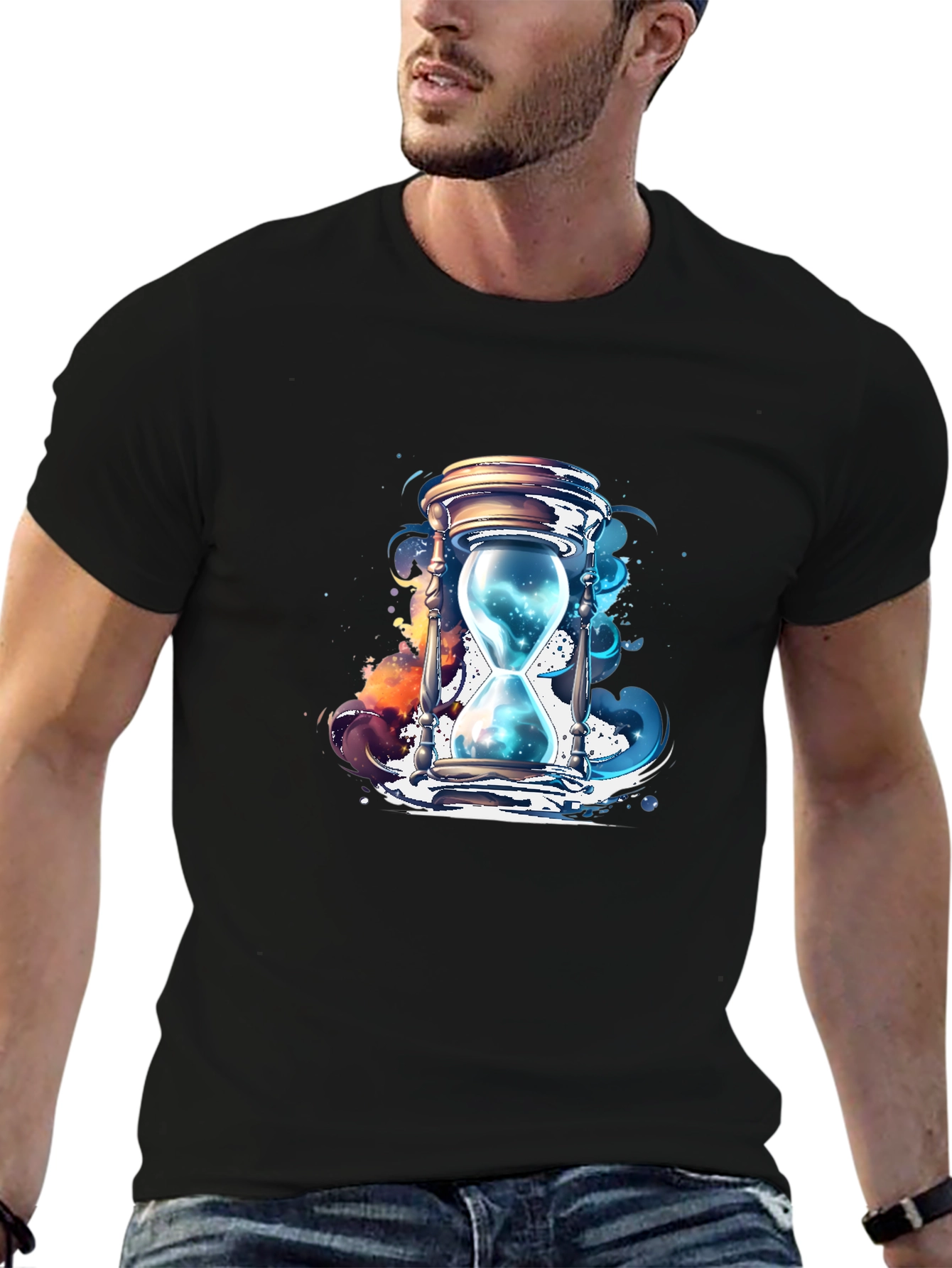 Mens Black T-Shirt with Hourglass Graphic Design