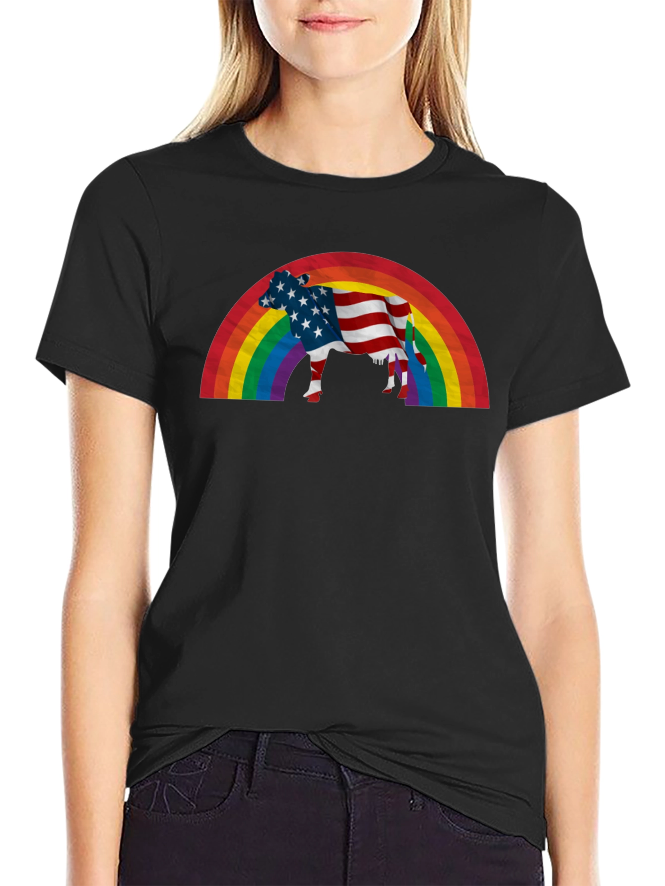 Patriotic Cow Rainbow T-Shirt
