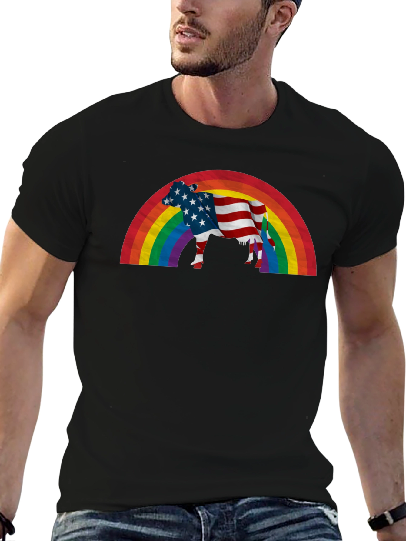 Patriotic Cow Rainbow T-Shirt
