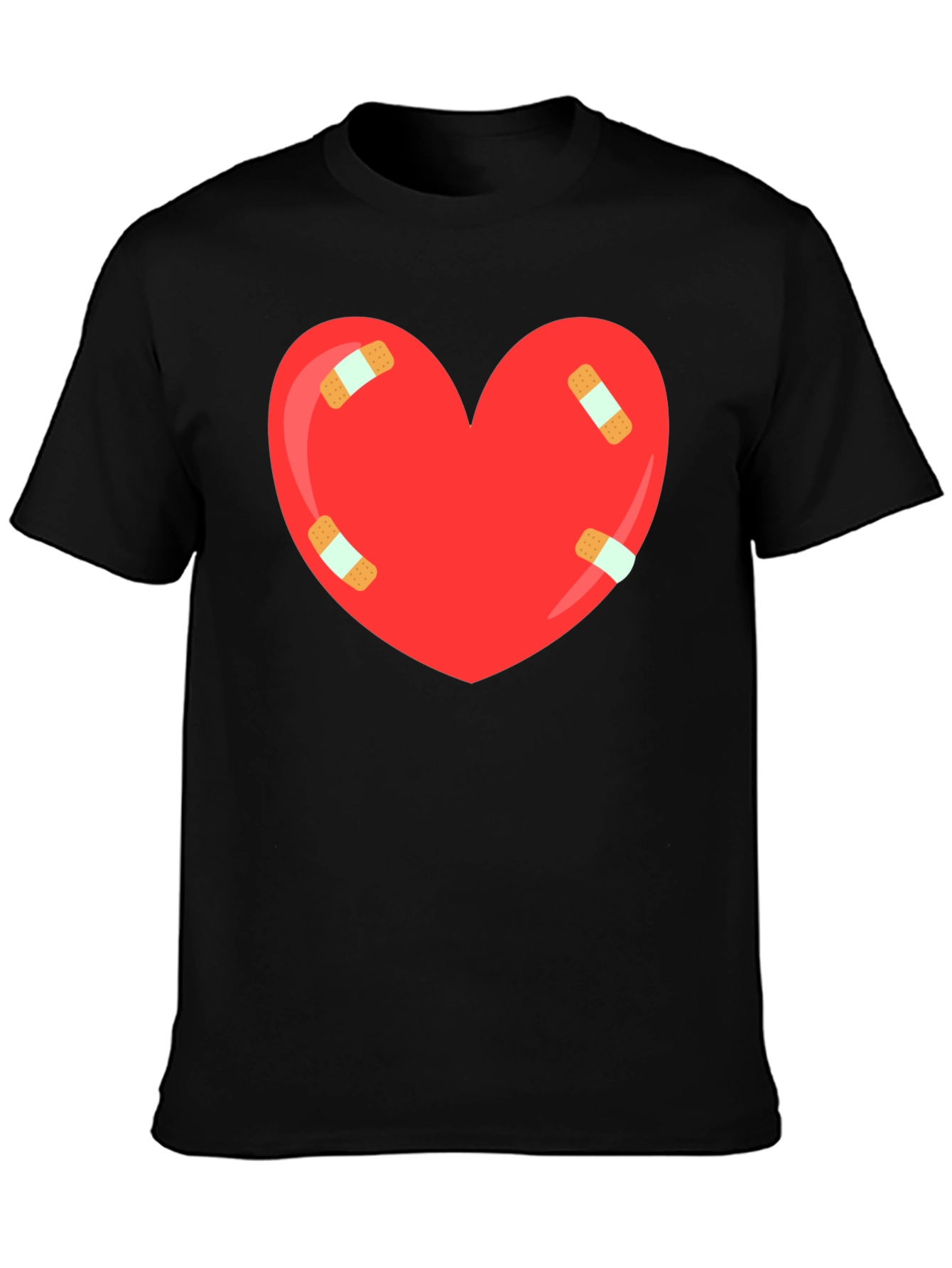 Heart with Bandages Graphic Tee - Black Cotton T-Shirt