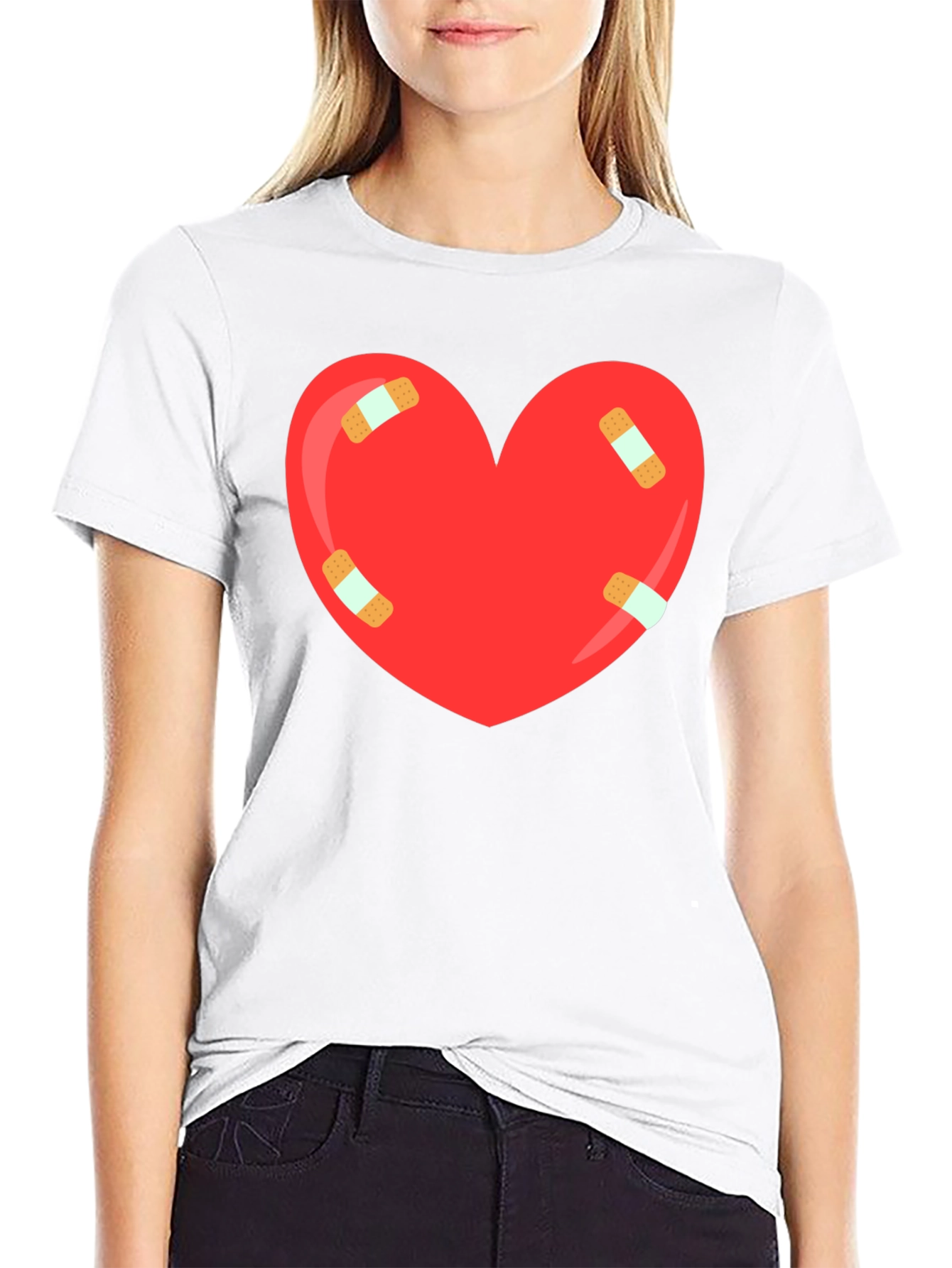 Heart with Bandages Graphic Tee - Black Cotton T-Shirt