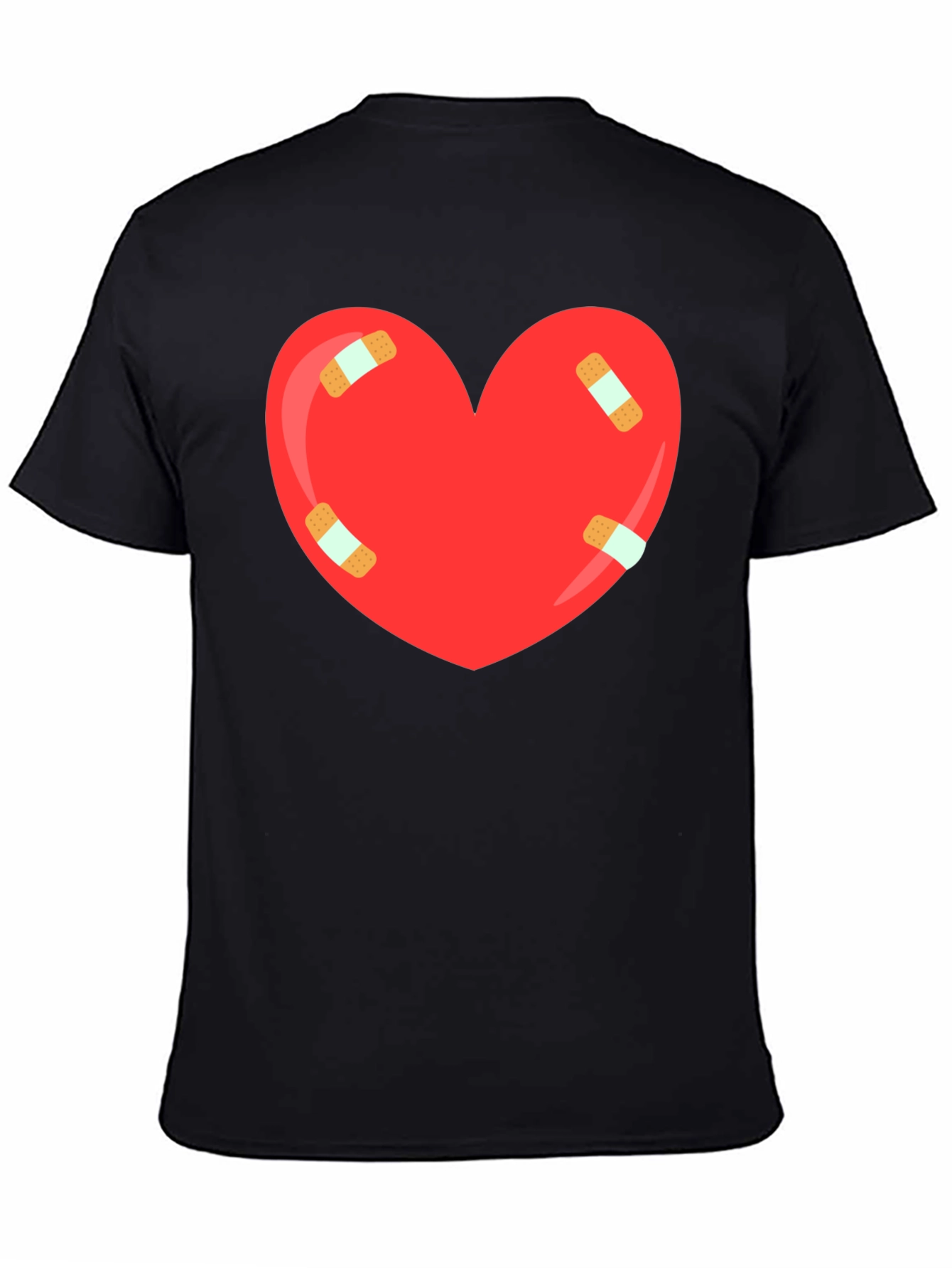 Heart with Bandages Graphic Tee - Black Cotton T-Shirt