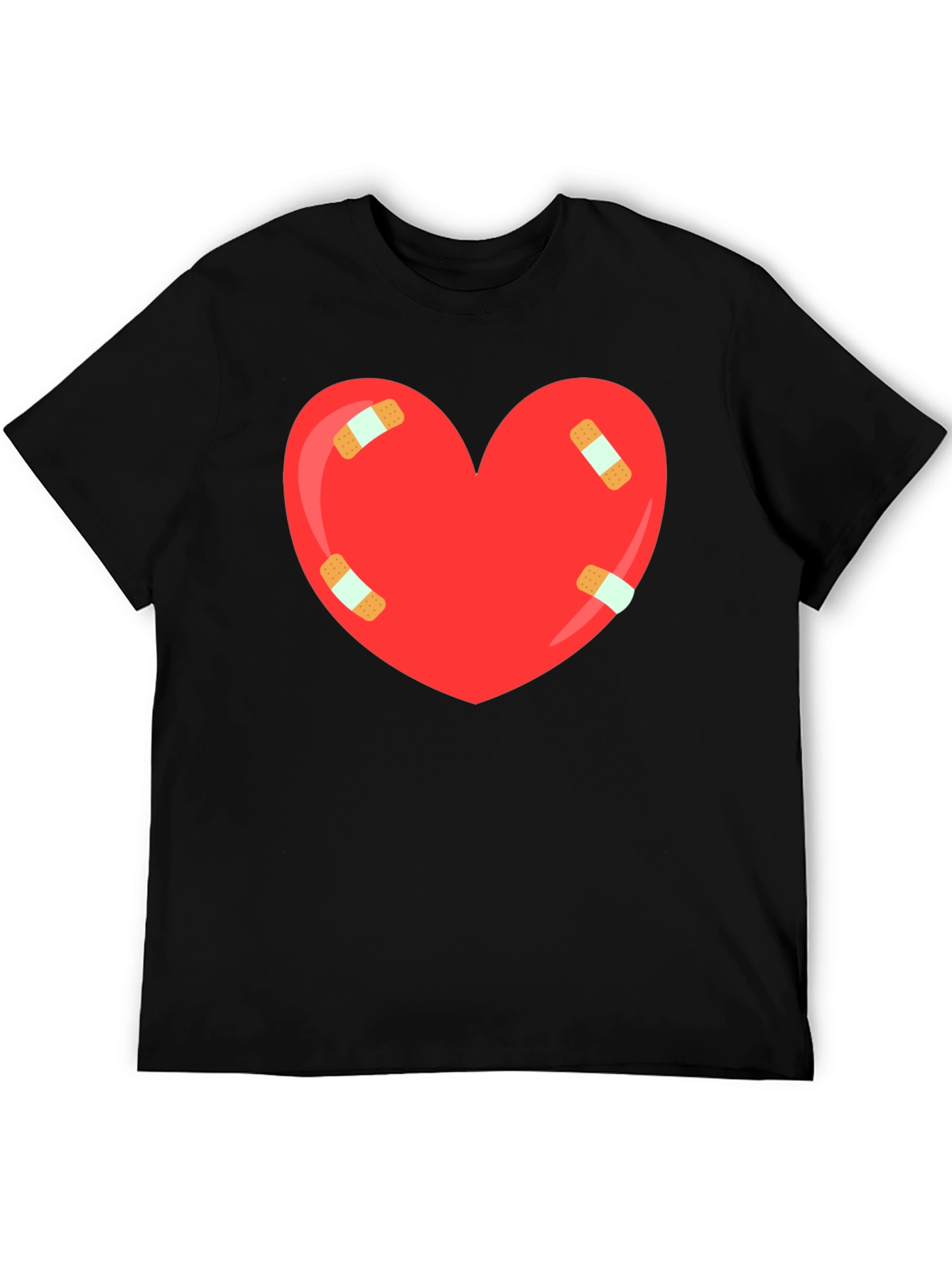 Heart with Bandages Graphic Tee - Black Cotton T-Shirt