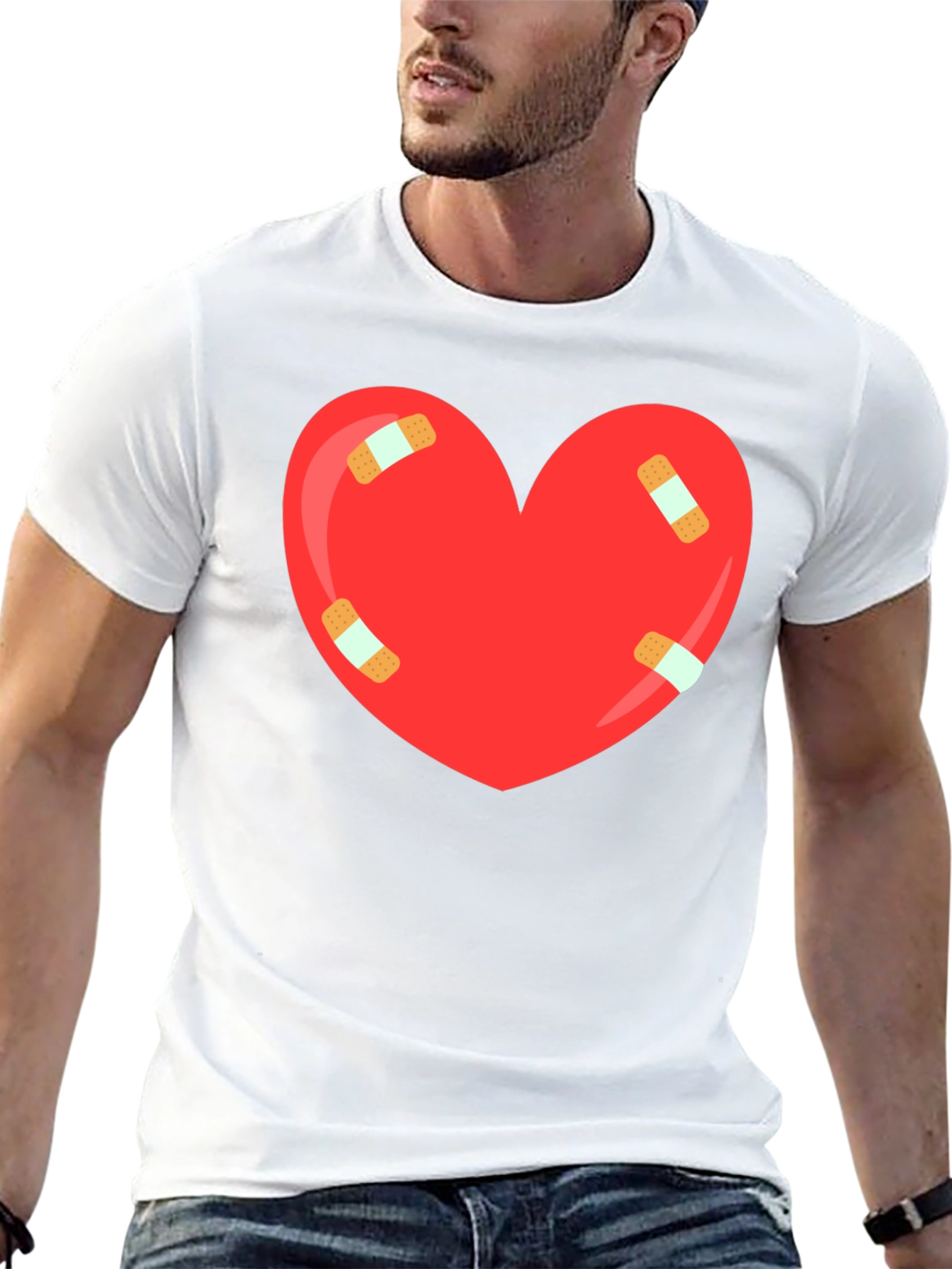 Heart with Bandages Graphic Tee - Black Cotton T-Shirt