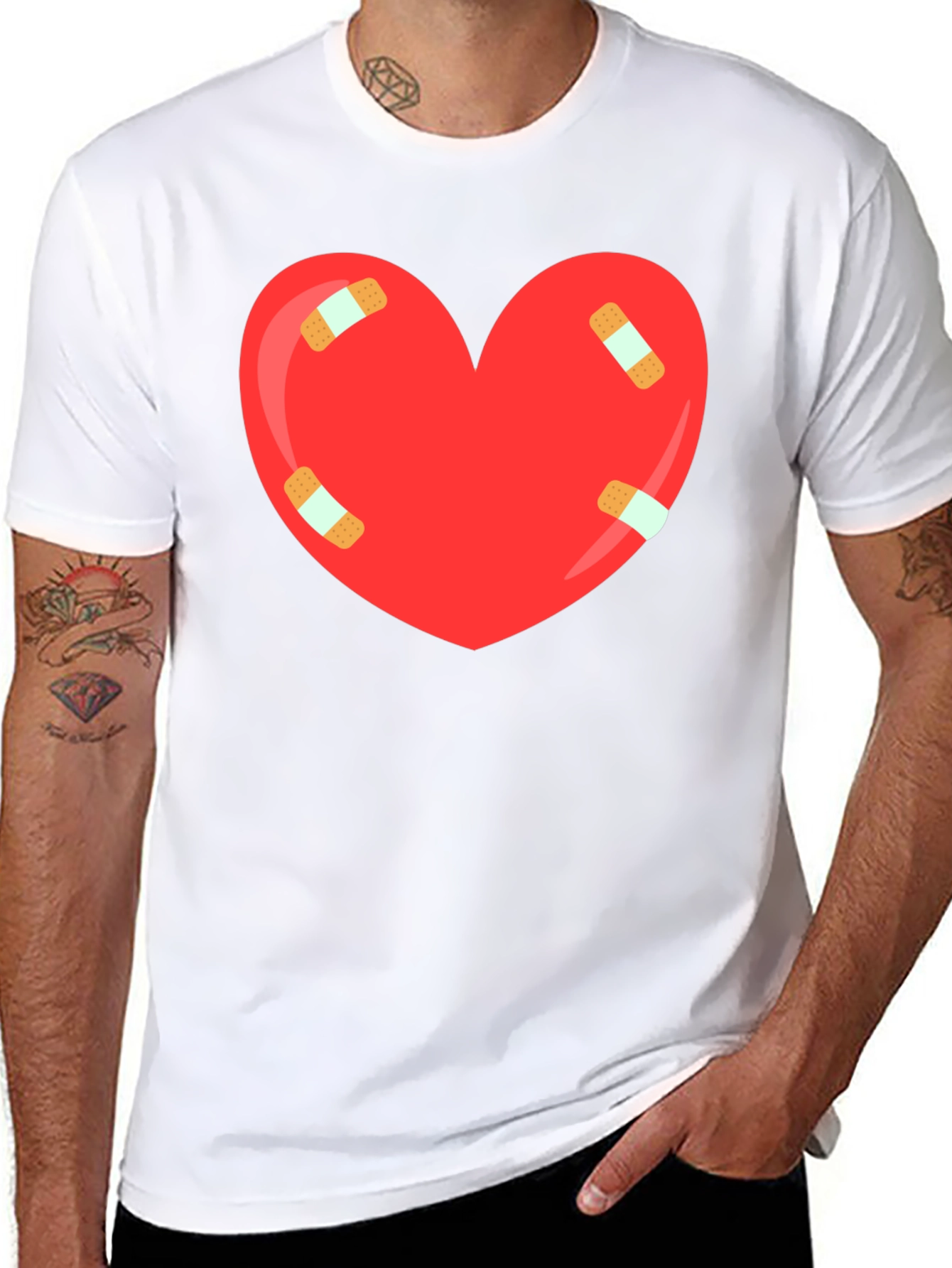 Heart with Bandages Graphic Tee - Black Cotton T-Shirt