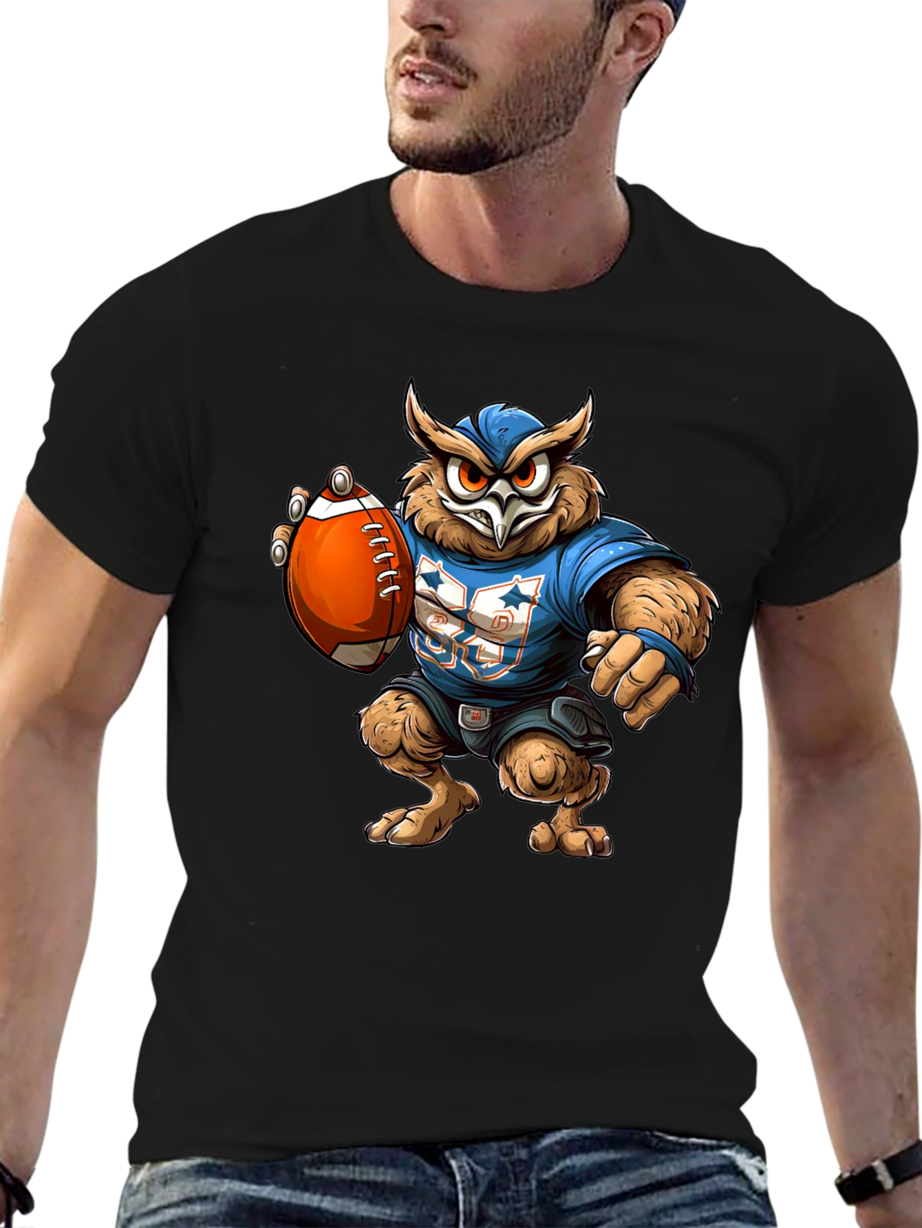 Owl Football Player Graphic T-Shirt