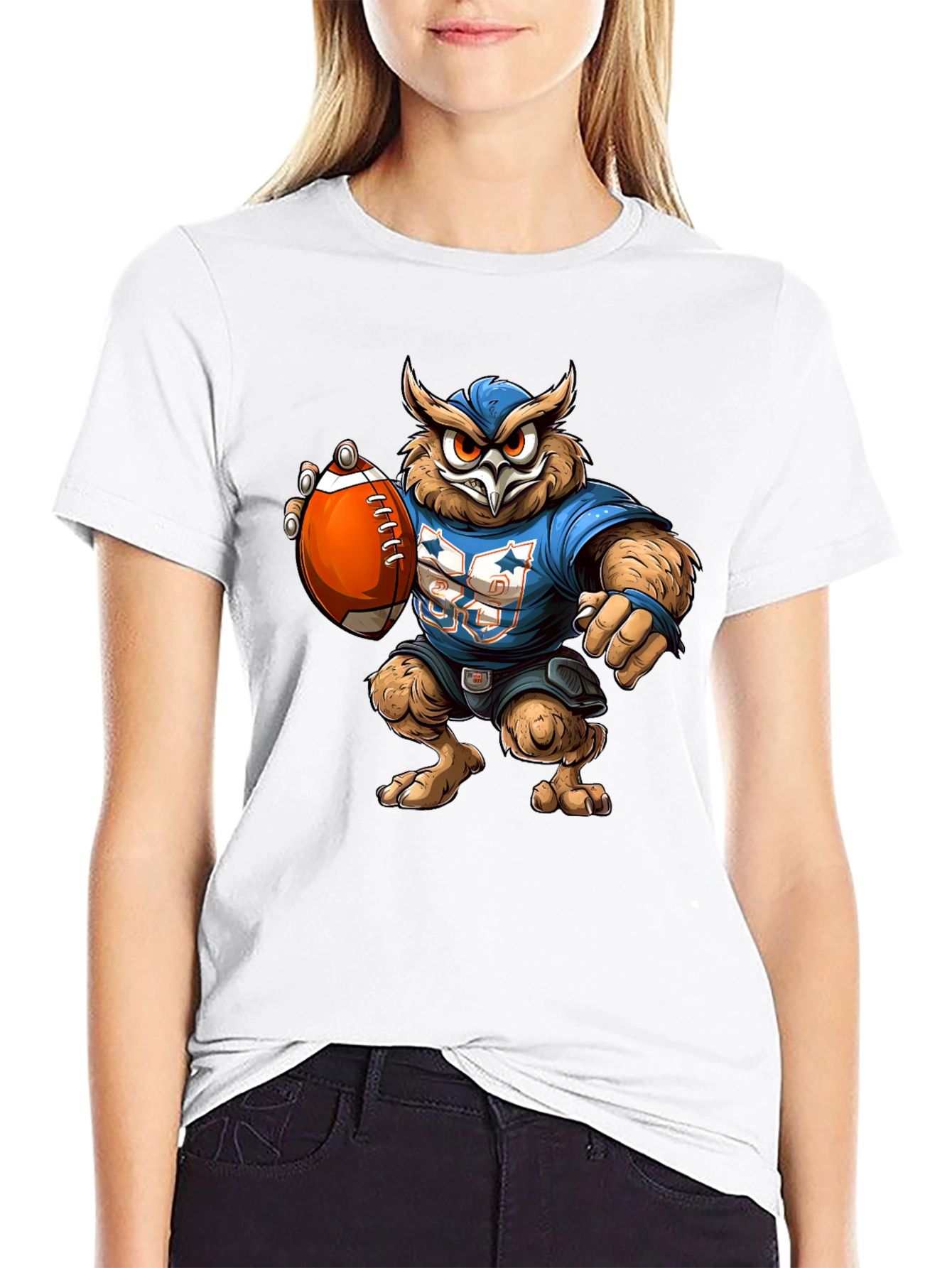 Owl Football Player Graphic T-Shirt