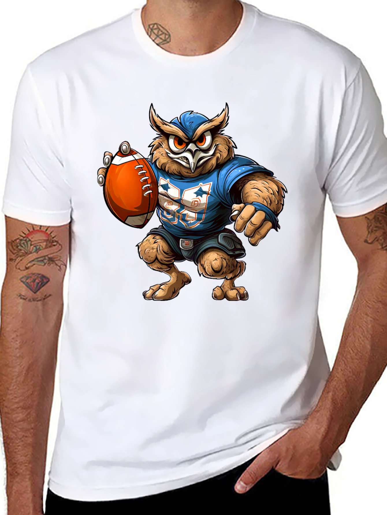Owl Football Player Graphic T-Shirt